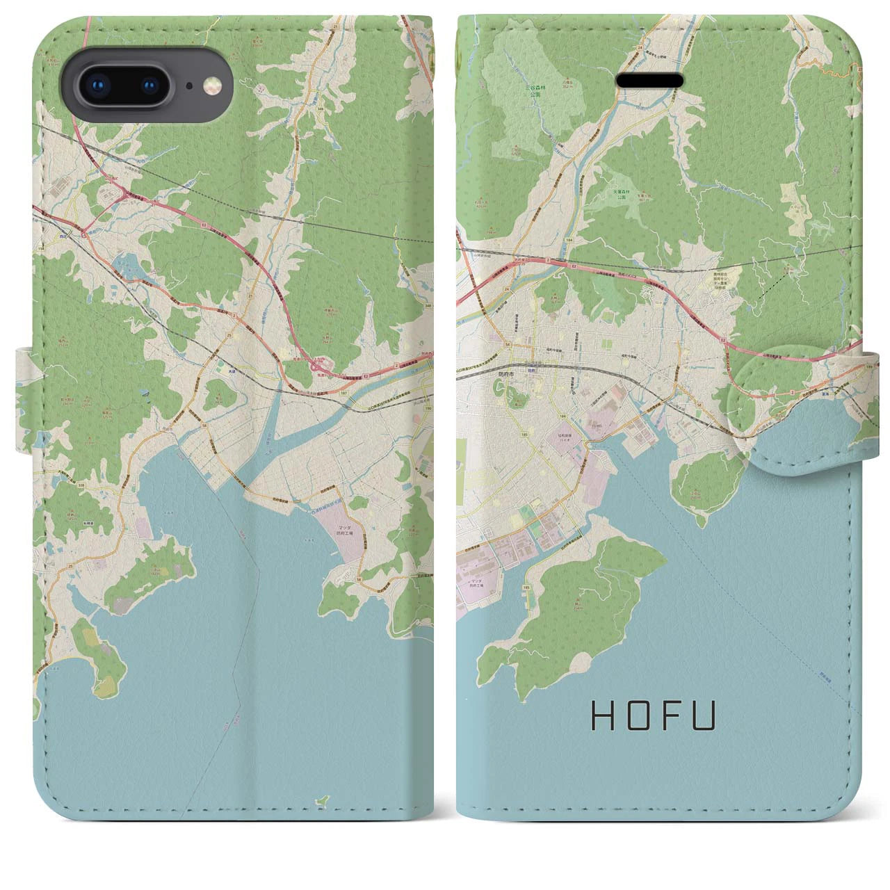 【防府(山口県)】地図柄iPhoneケース(手帳タイプ)ナチュラル・iPhone 8Plus /7Plus / 6sPlus / 6Plus 用