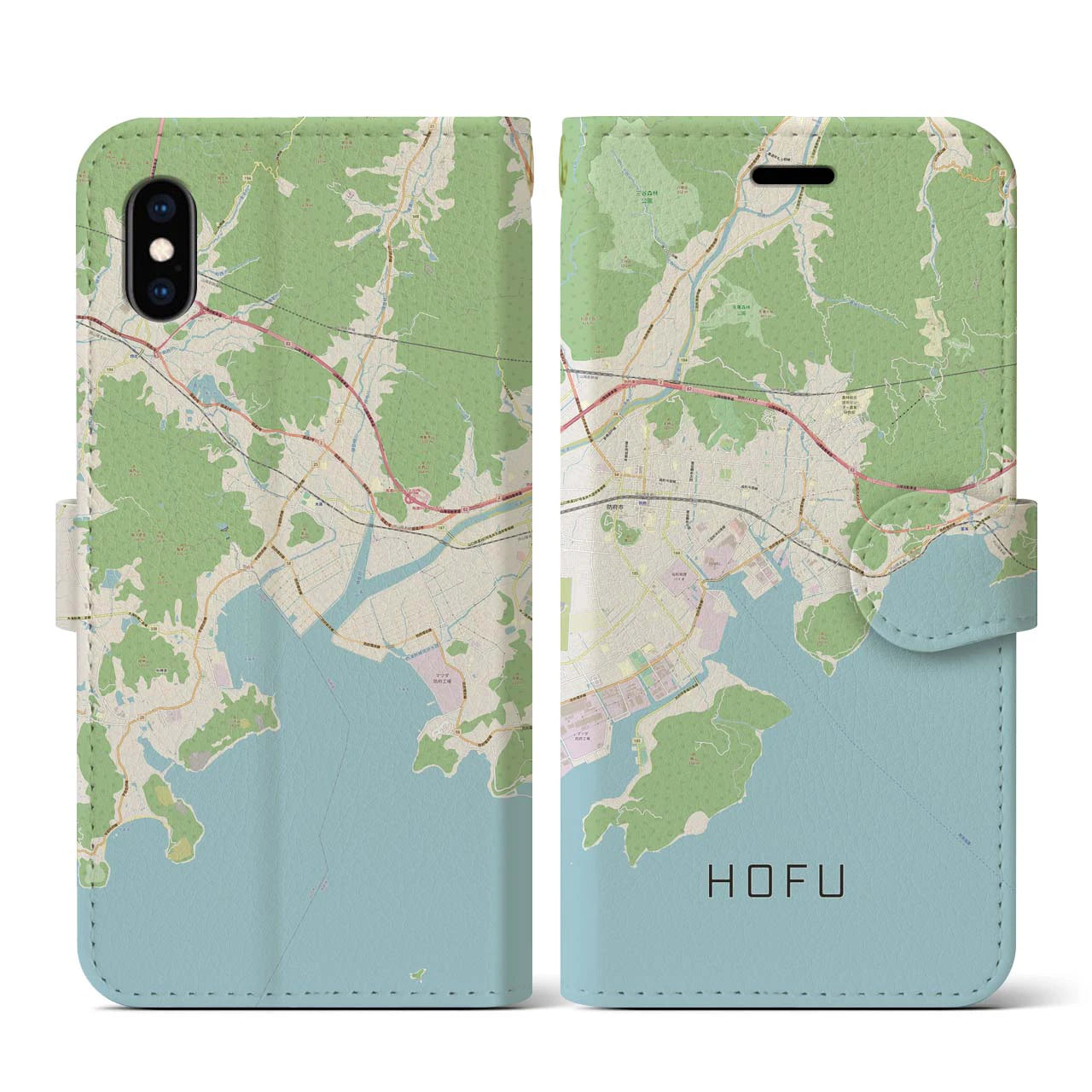 【防府(山口県)】地図柄iPhoneケース(手帳タイプ)ナチュラル・iPhone XS / X 用