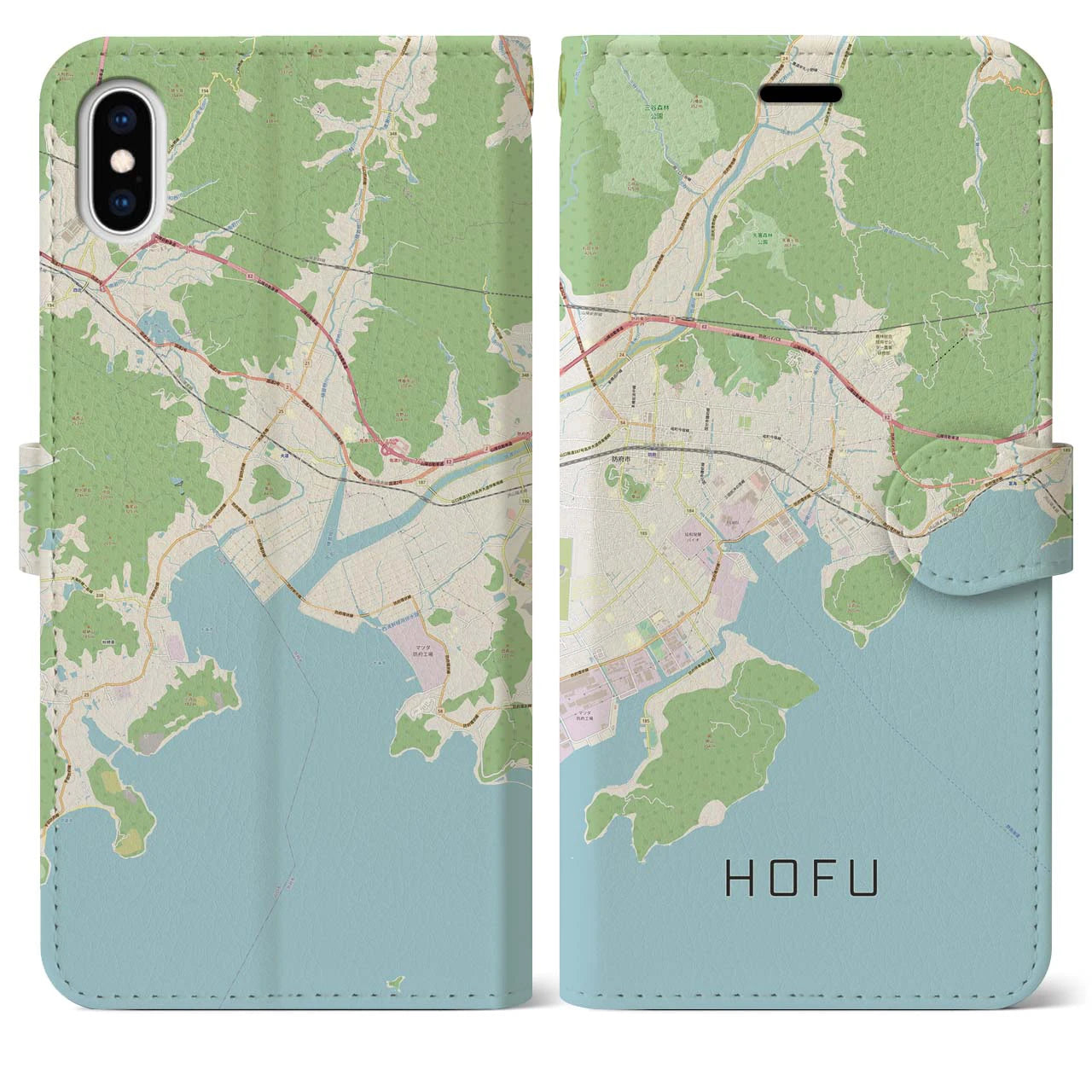 【防府(山口県)】地図柄iPhoneケース(手帳タイプ)ナチュラル・iPhone XS Max 用