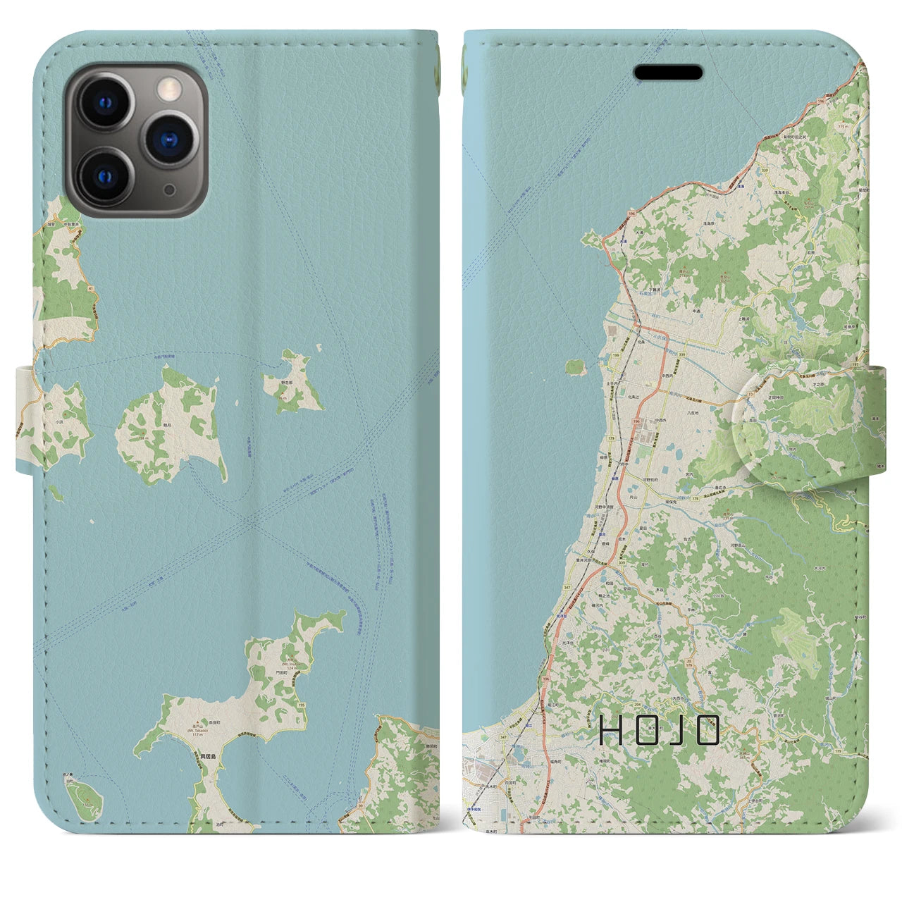 【北条(愛媛県)】地図柄iPhoneケース(手帳タイプ)ナチュラル・iPhone 11 Pro Max 用