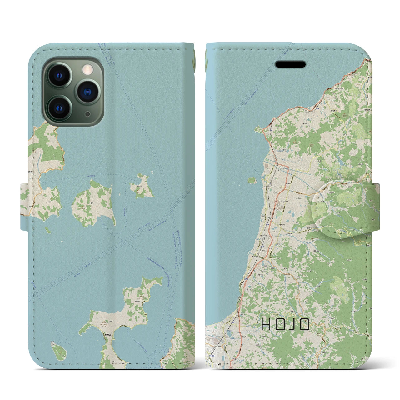 【北条(愛媛県)】地図柄iPhoneケース(手帳タイプ)ナチュラル・iPhone 11 Pro 用