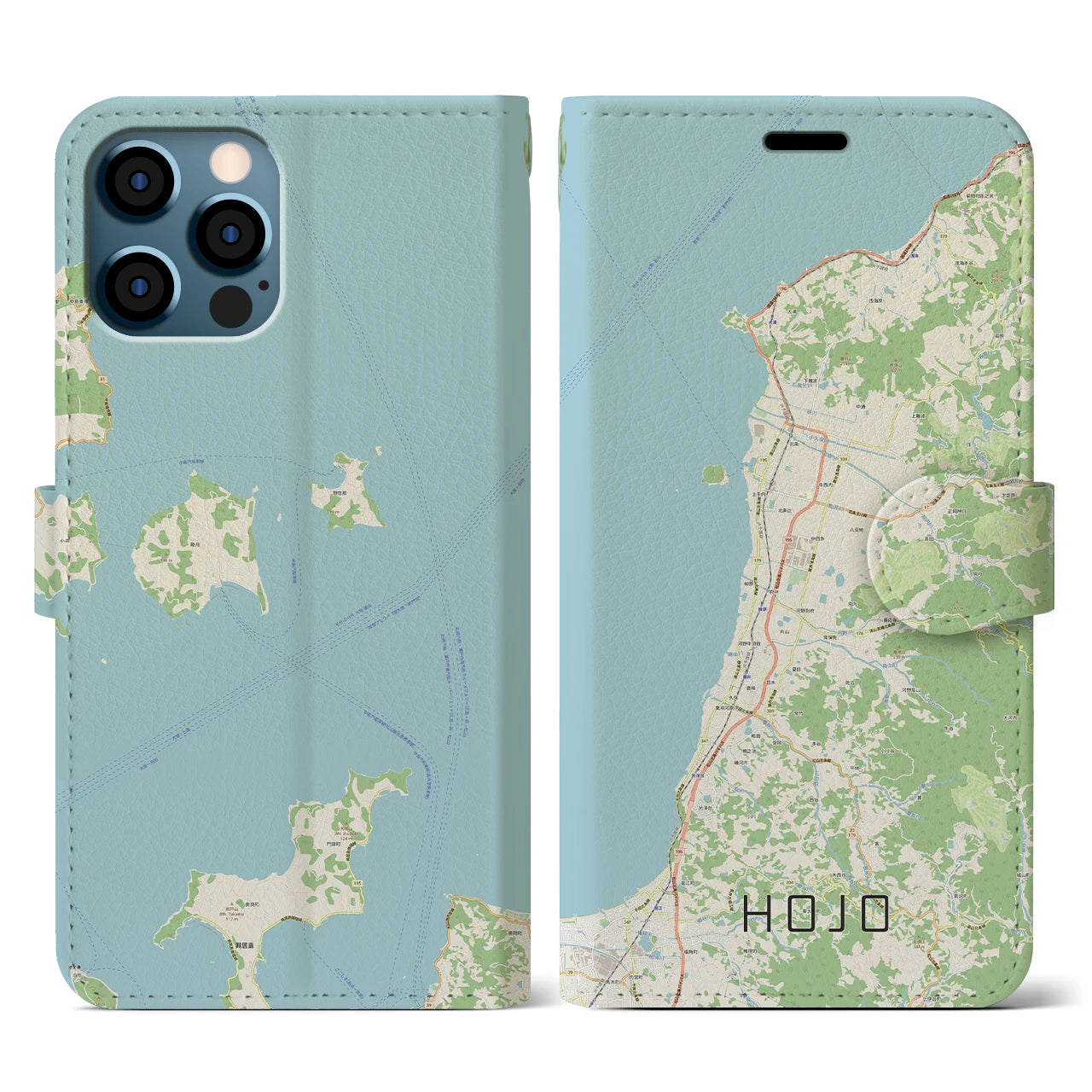 【北条(愛媛県)】地図柄iPhoneケース(手帳タイプ)ナチュラル・iPhone 12 / 12 Pro 用