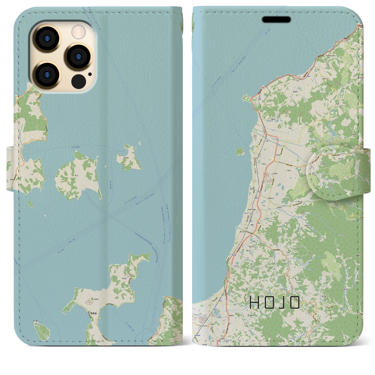 【北条(愛媛県)】地図柄iPhoneケース(手帳タイプ)ナチュラル・iPhone 12 Pro Max 用