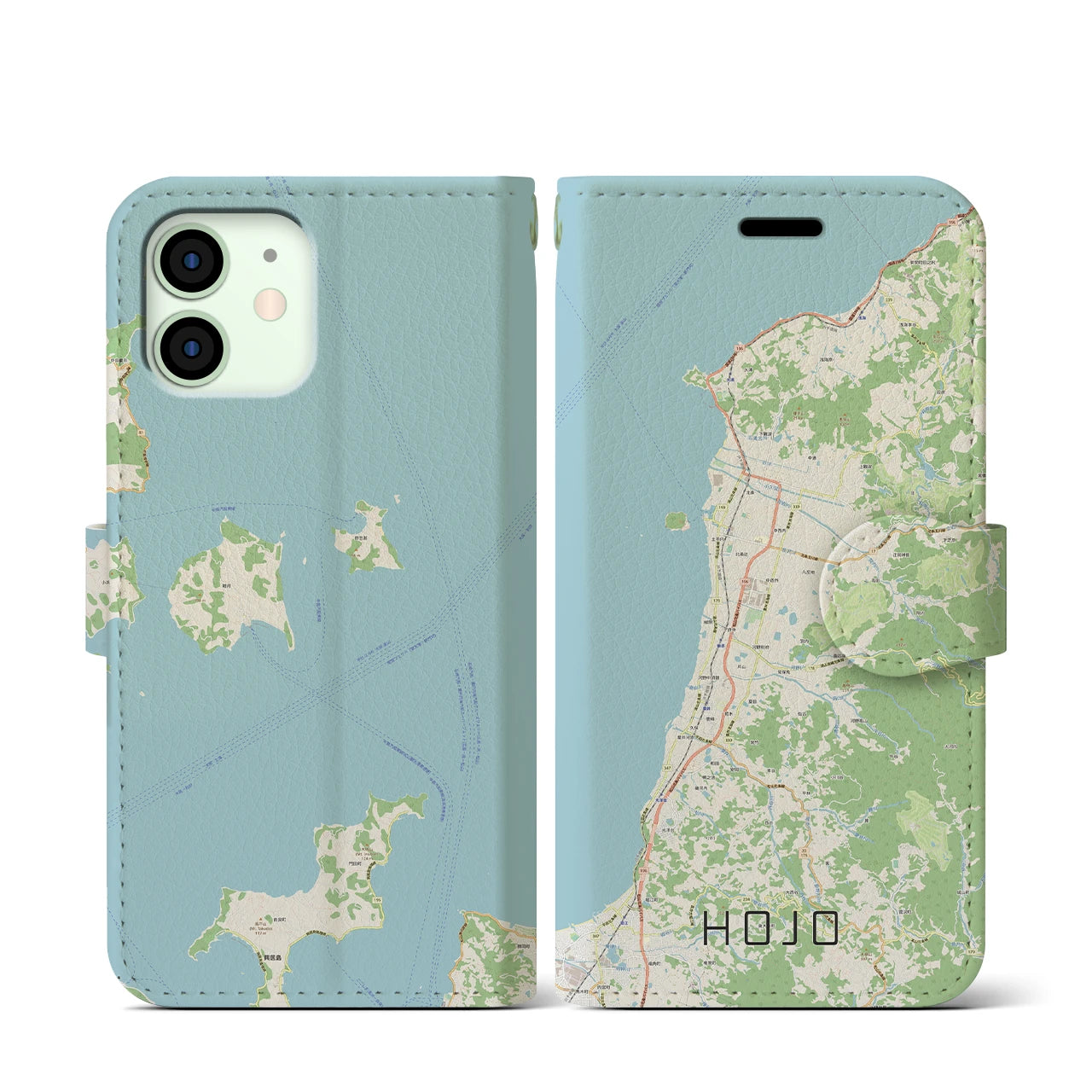 【北条(愛媛県)】地図柄iPhoneケース(手帳タイプ)ナチュラル・iPhone 12 mini 用