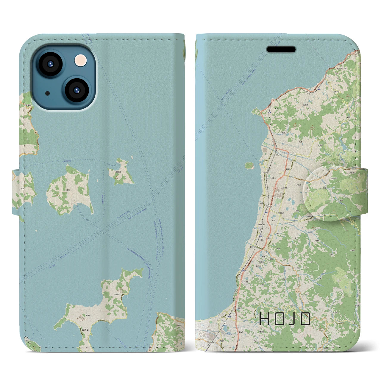 【北条(愛媛県)】地図柄iPhoneケース(手帳タイプ)ナチュラル・iPhone 13 用