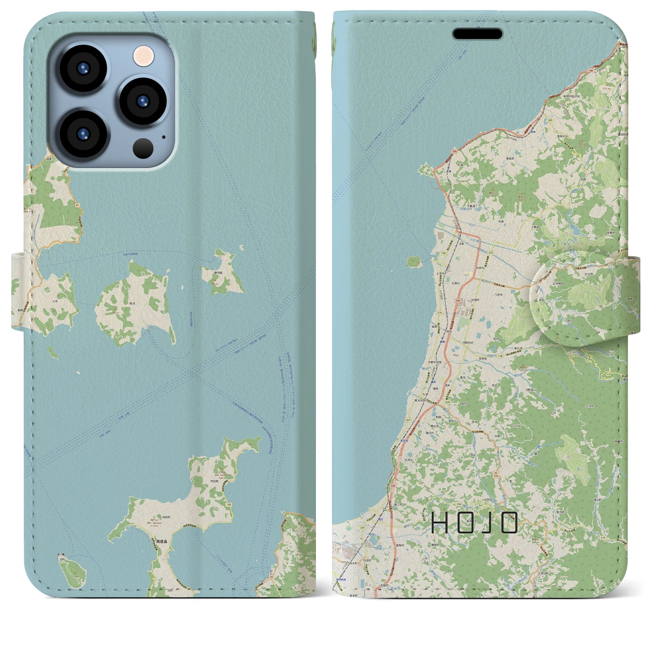 【北条(愛媛県)】地図柄iPhoneケース(手帳タイプ)ナチュラル・iPhone 13 Pro Max 用