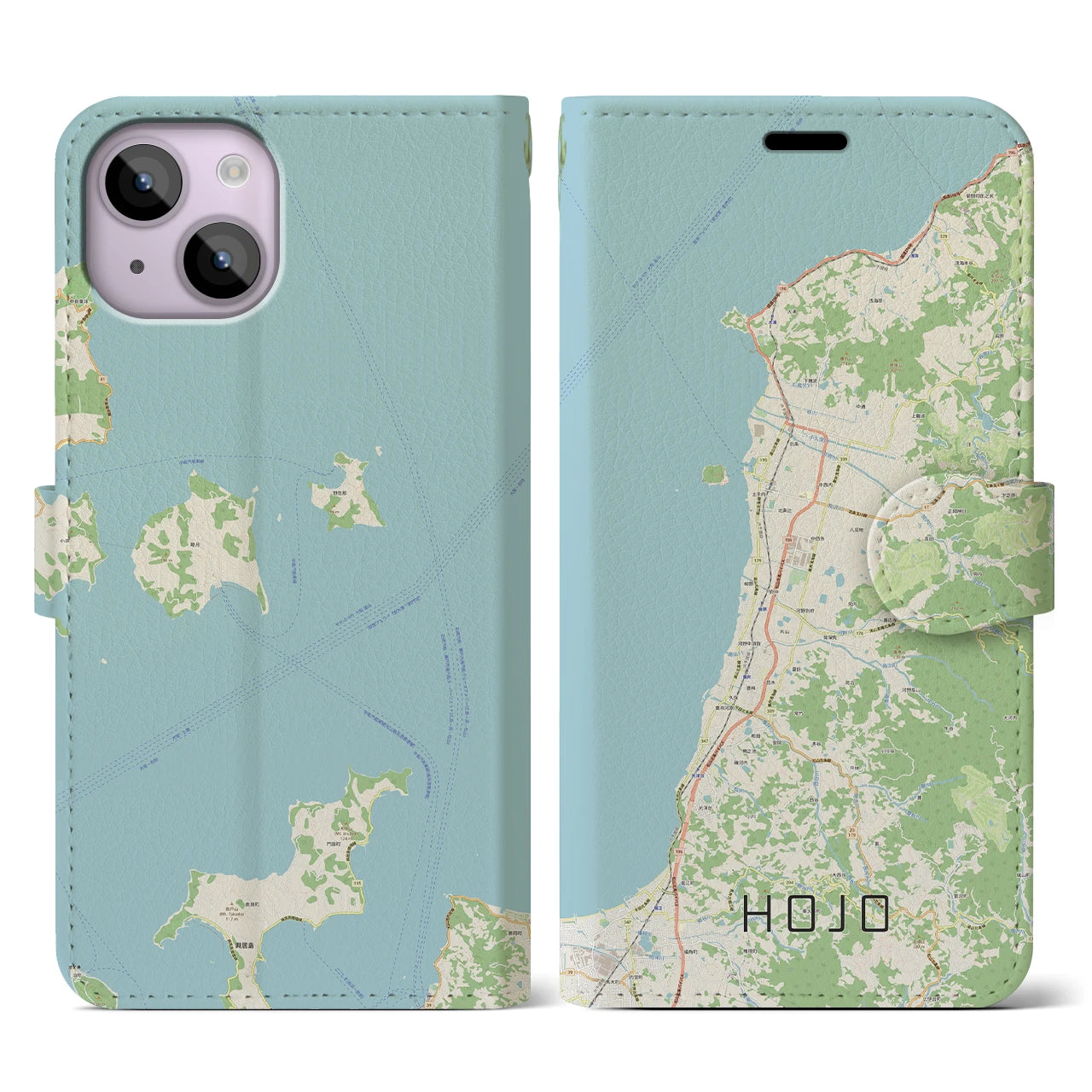 【北条(愛媛県)】地図柄iPhoneケース(手帳タイプ)ナチュラル・iPhone 14 用