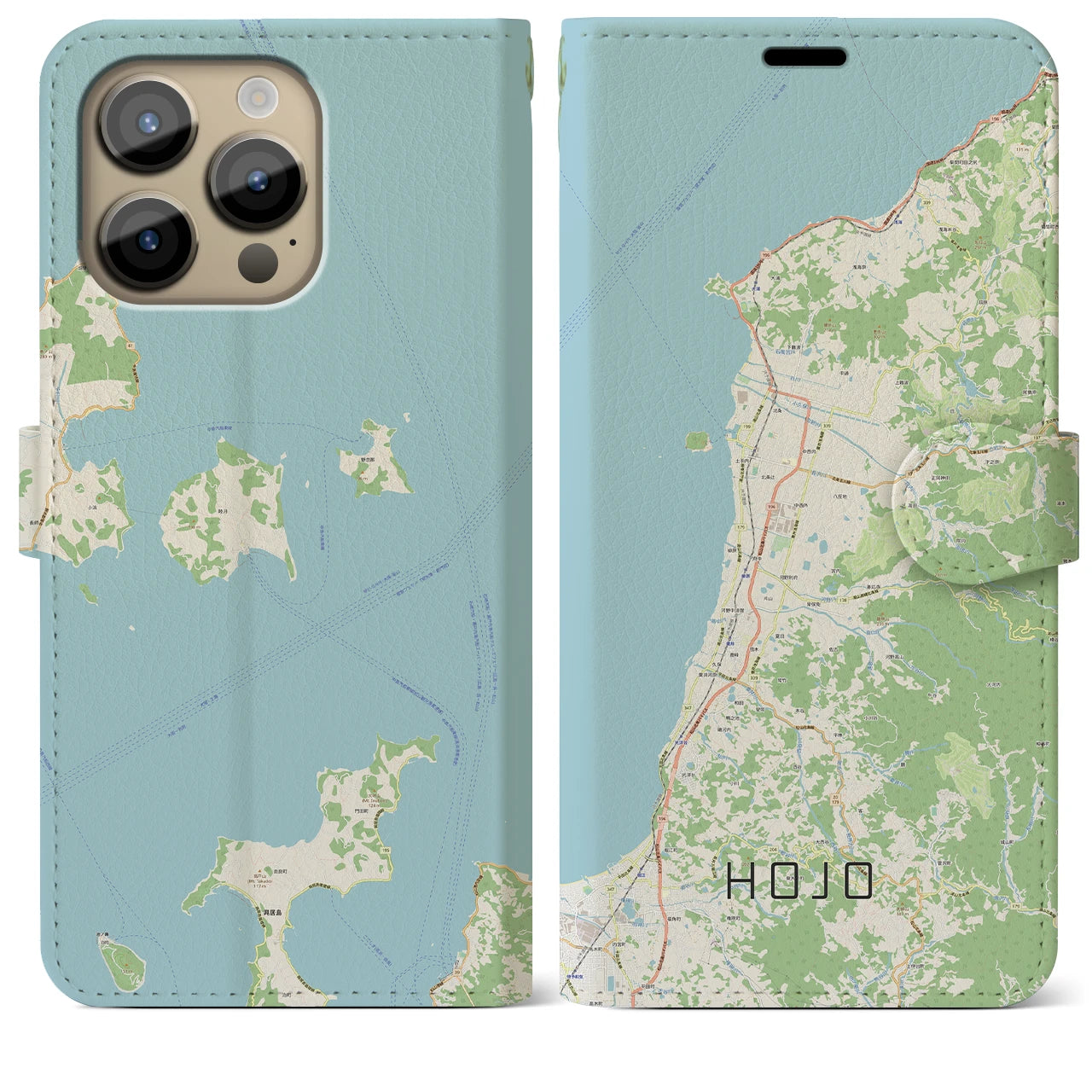 【北条(愛媛県)】地図柄iPhoneケース(手帳タイプ)ナチュラル・iPhone 14 Pro Max 用