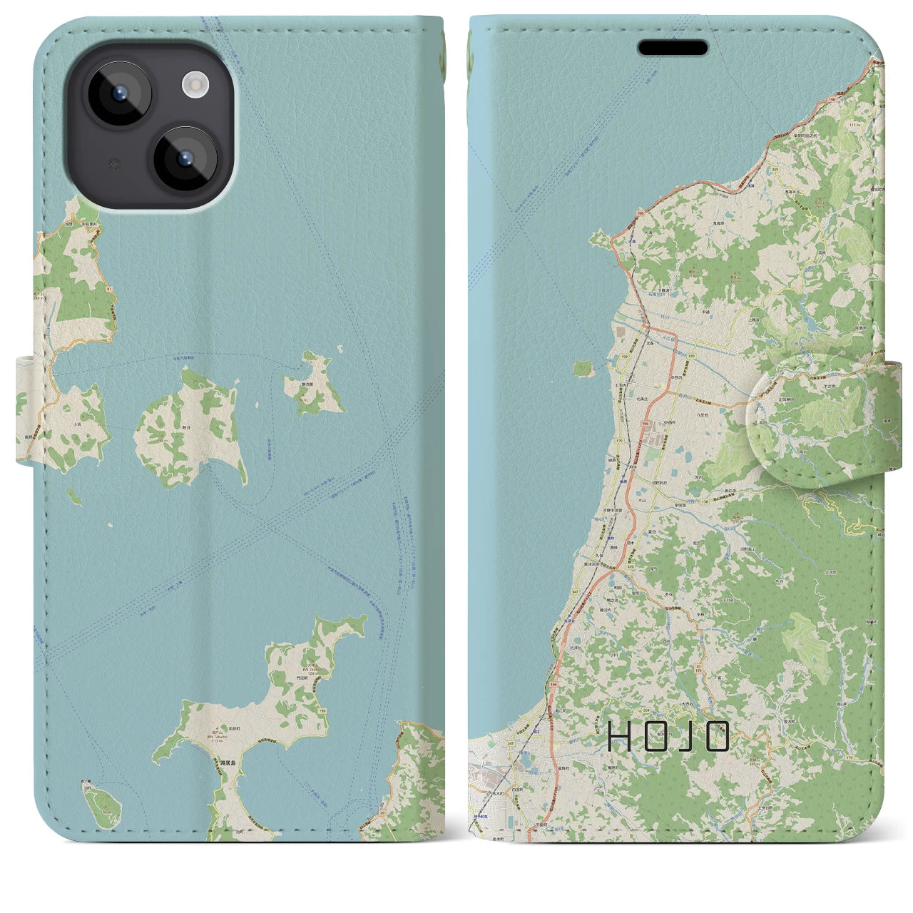 【北条(愛媛県)】地図柄iPhoneケース(手帳タイプ)ナチュラル・iPhone 14 Plus 用
