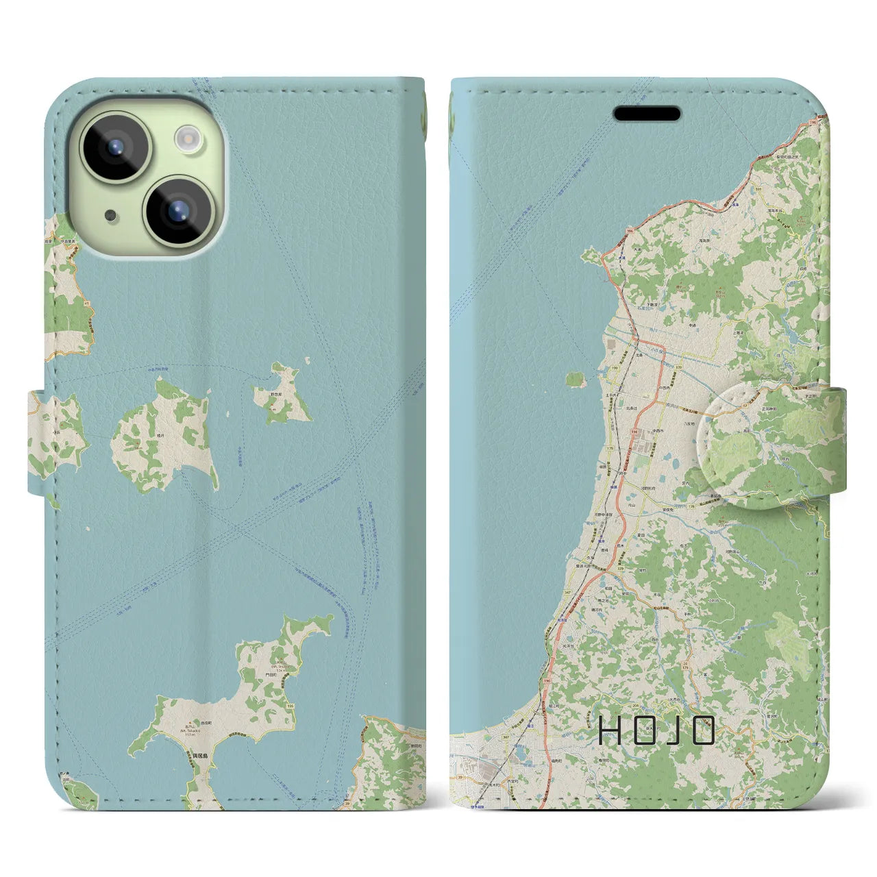 【北条(愛媛県)】地図柄iPhoneケース(手帳タイプ)ナチュラル・iPhone 15 用