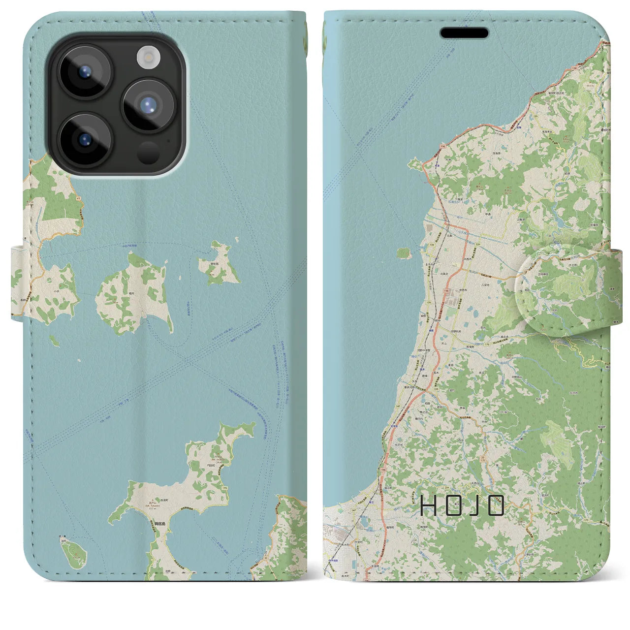 【北条(愛媛県)】地図柄iPhoneケース(手帳タイプ)ナチュラル・iPhone 15 Pro Max 用