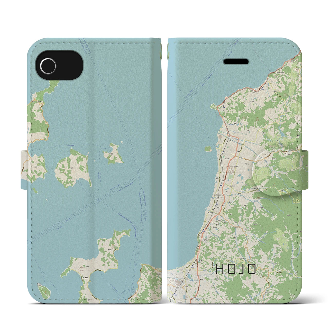 【北条(愛媛県)】地図柄iPhoneケース(手帳タイプ)ナチュラル・iPhone SE(第3 / 第2世代) / 8 / 7 / 6s / 6 用