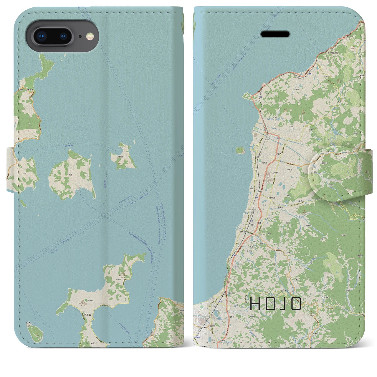 【北条(愛媛県)】地図柄iPhoneケース(手帳タイプ)ナチュラル・iPhone 8Plus /7Plus / 6sPlus / 6Plus 用
