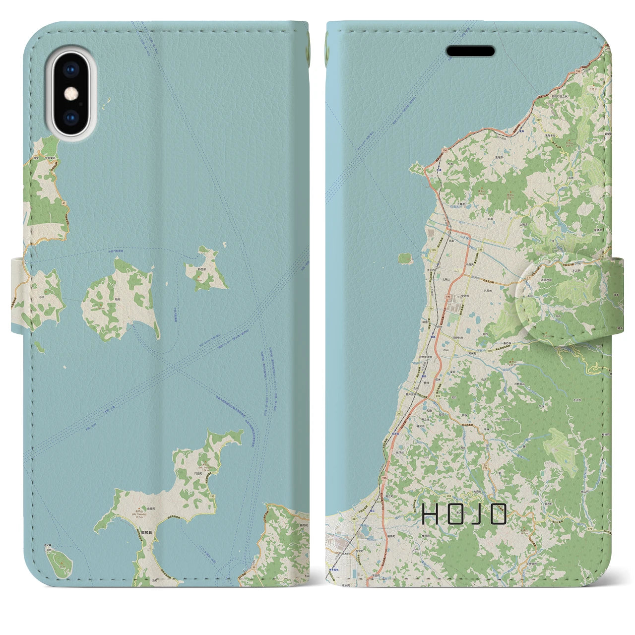 【北条(愛媛県)】地図柄iPhoneケース(手帳タイプ)ナチュラル・iPhone XS Max 用