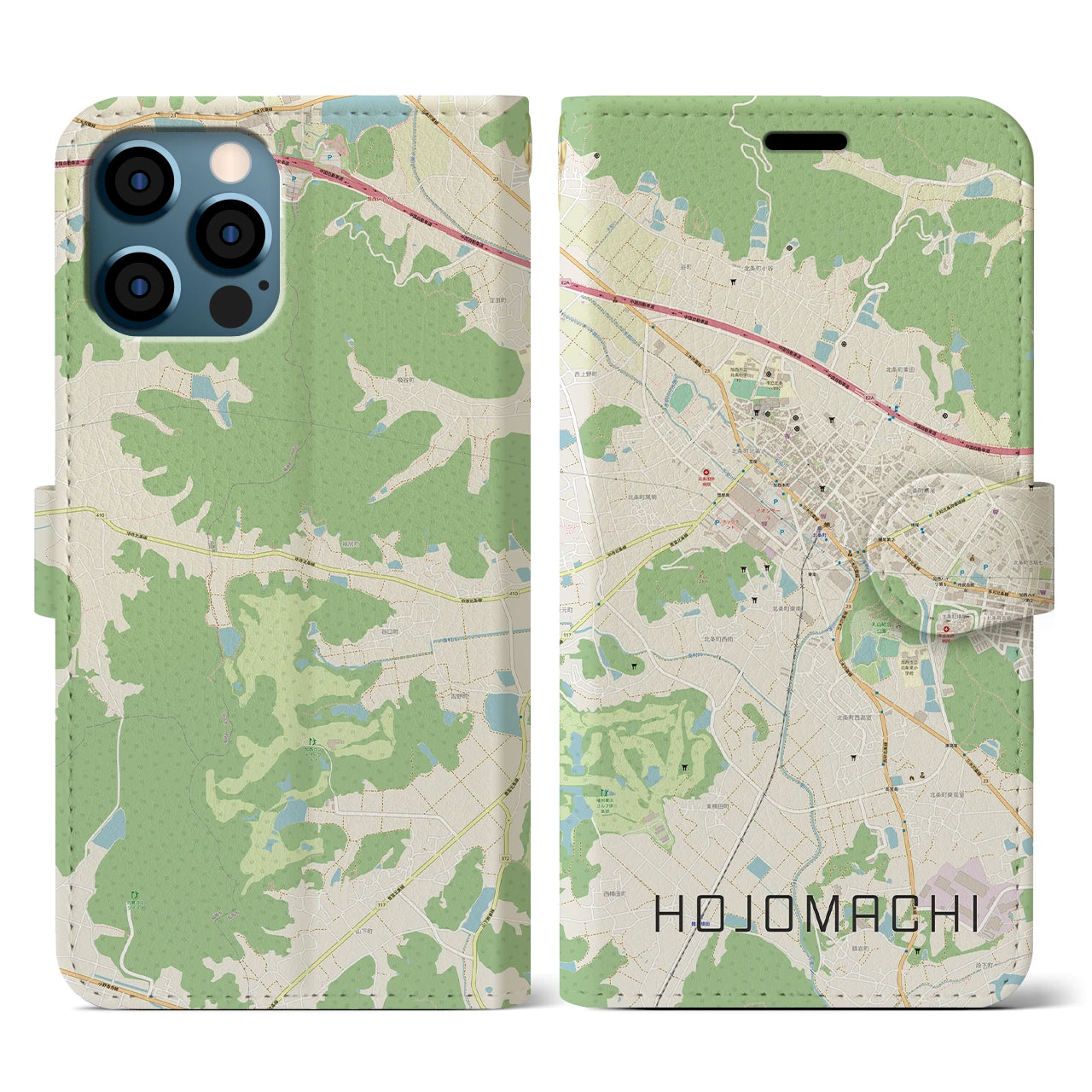 【北条町(兵庫県)】地図柄iPhoneケース(手帳タイプ)ナチュラル・iPhone 12 / 12 Pro 用