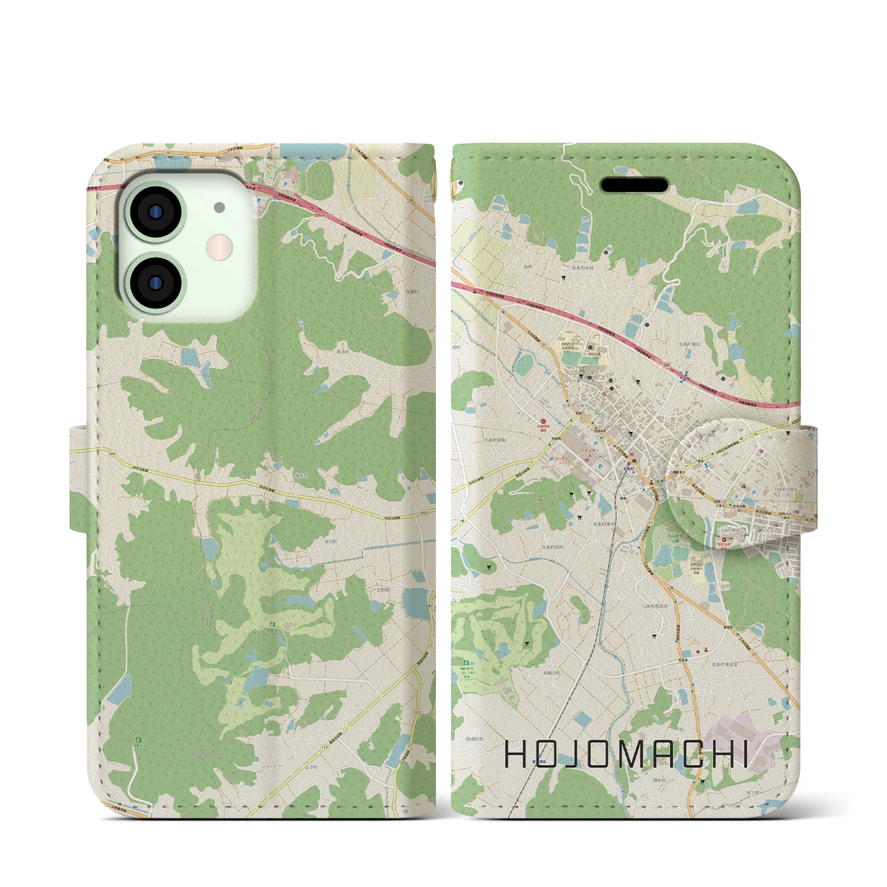 【北条町(兵庫県)】地図柄iPhoneケース(手帳タイプ)ナチュラル・iPhone 12 mini 用