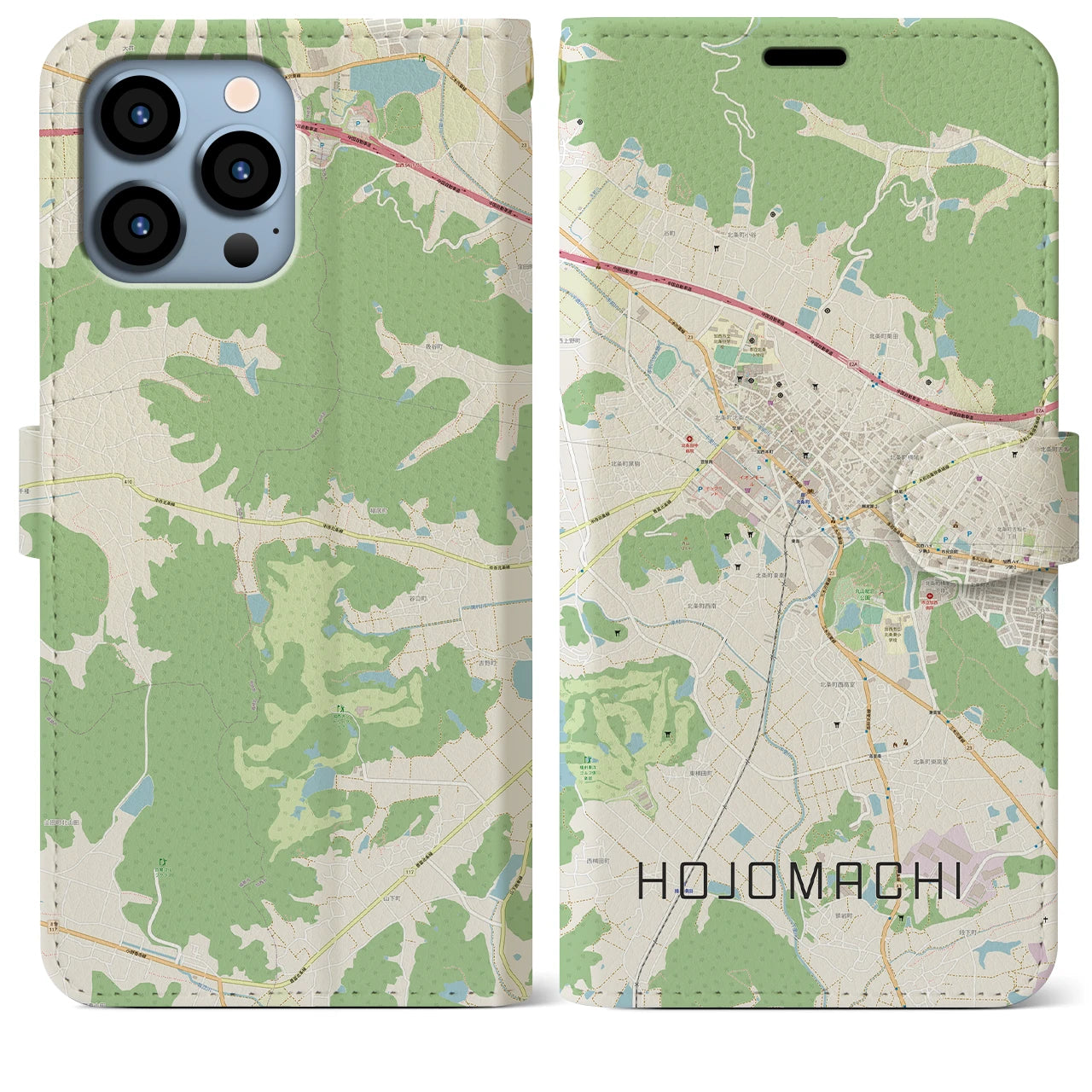 【北条町(兵庫県)】地図柄iPhoneケース(手帳タイプ)ナチュラル・iPhone 13 Pro Max 用