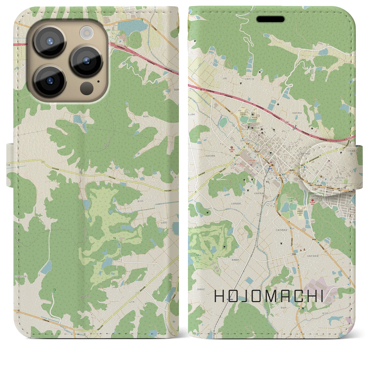 【北条町(兵庫県)】地図柄iPhoneケース(手帳タイプ)ナチュラル・iPhone 14 Pro Max 用