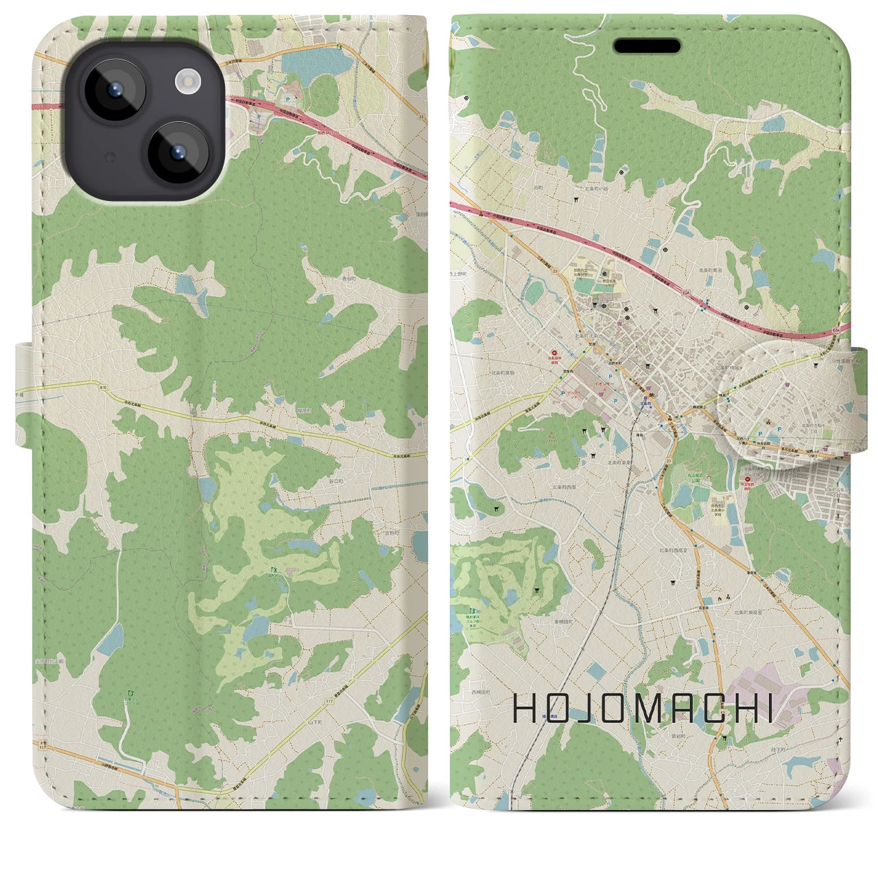 【北条町(兵庫県)】地図柄iPhoneケース(手帳タイプ)ナチュラル・iPhone 14 Plus 用
