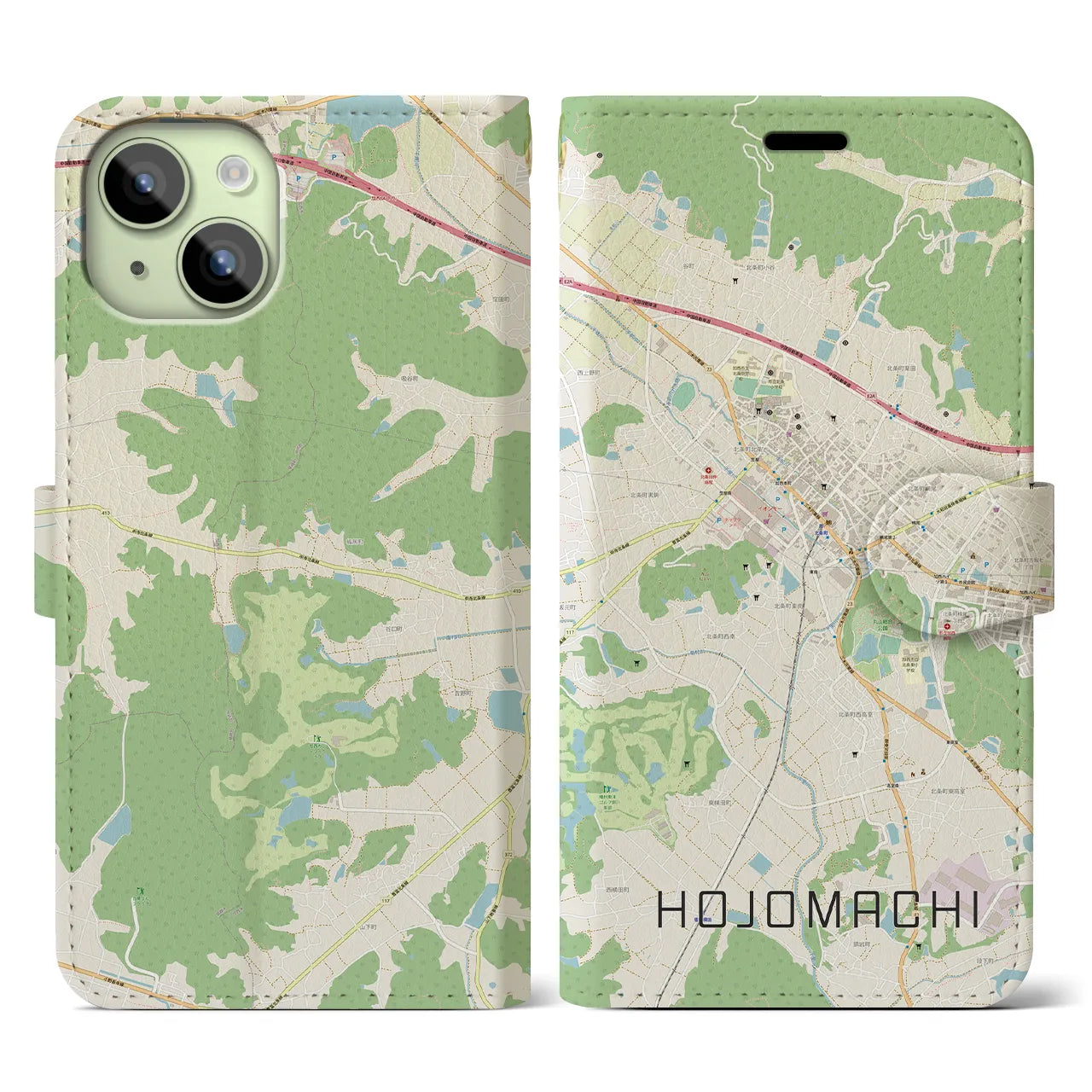 【北条町(兵庫県)】地図柄iPhoneケース(手帳タイプ)ナチュラル・iPhone 15 用