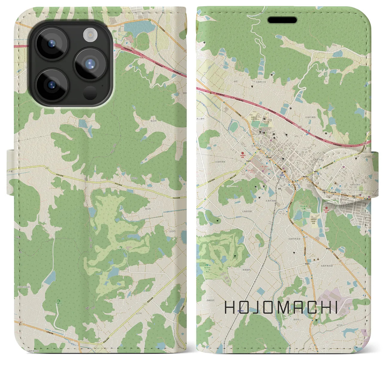 【北条町(兵庫県)】地図柄iPhoneケース(手帳タイプ)ナチュラル・iPhone 15 Pro Max 用