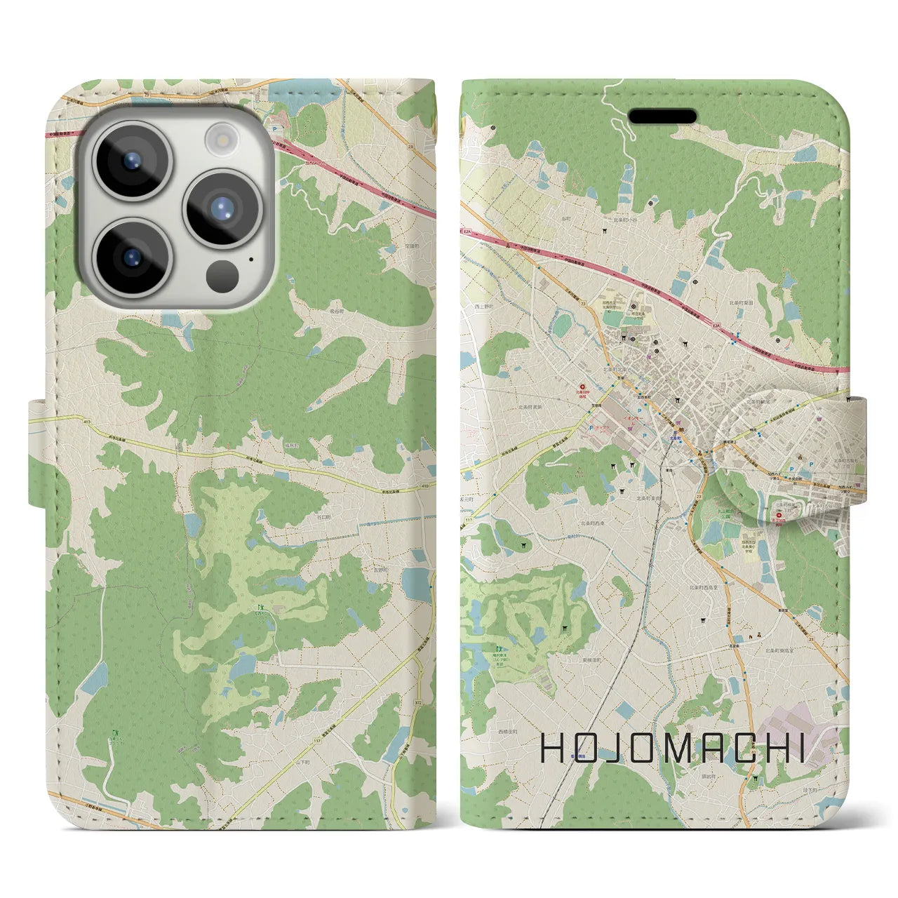 【北条町(兵庫県)】地図柄iPhoneケース(手帳タイプ)ナチュラル・iPhone 15 Pro 用