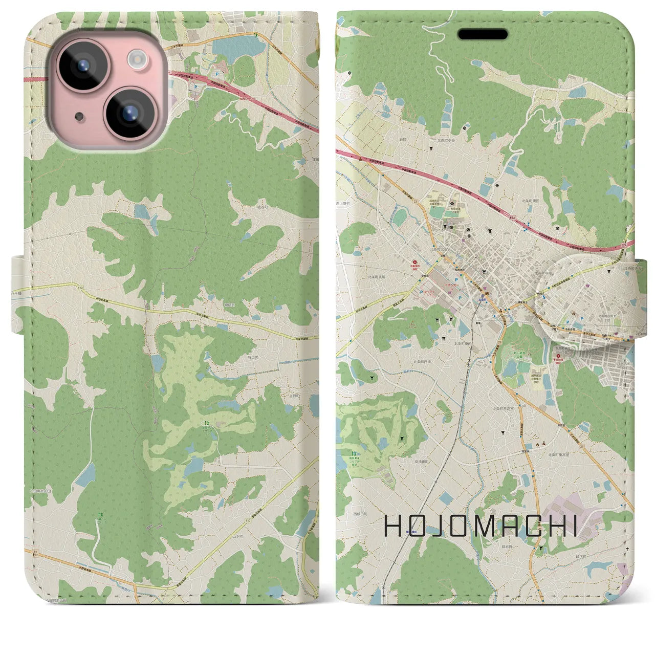 【北条町(兵庫県)】地図柄iPhoneケース(手帳タイプ)ナチュラル・iPhone 15 Plus 用