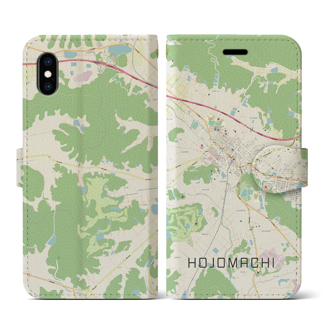 【北条町(兵庫県)】地図柄iPhoneケース(手帳タイプ)ナチュラル・iPhone XS / X 用