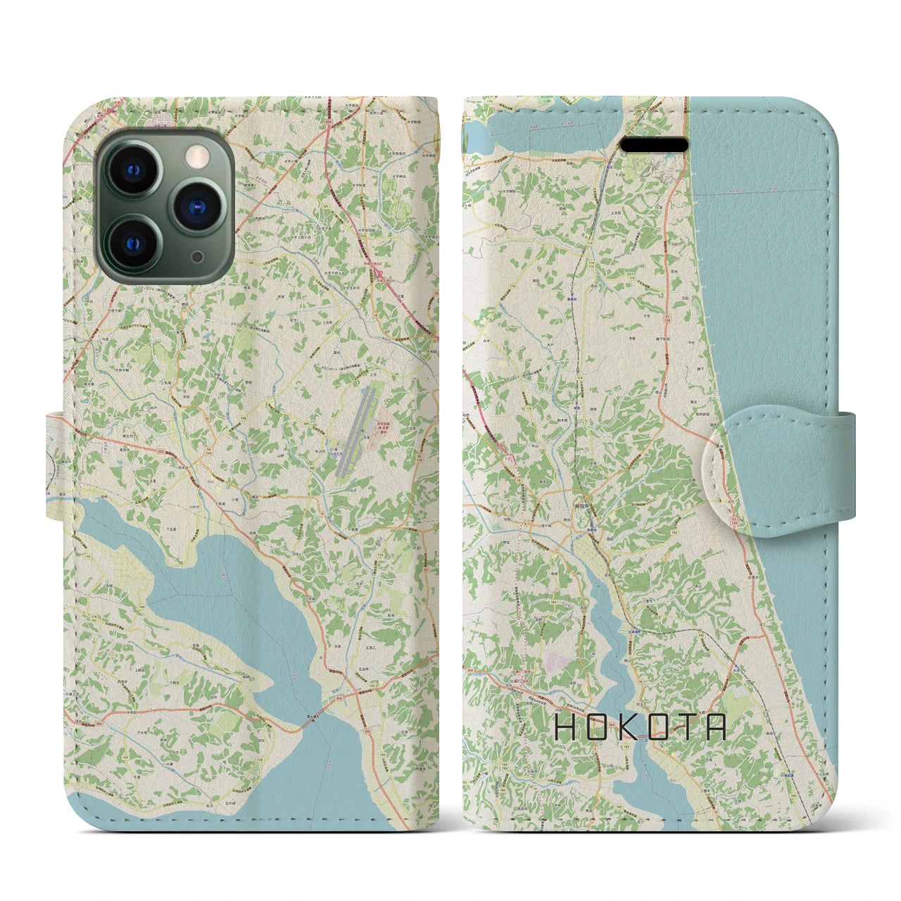 【鉾田(茨城県)】地図柄iPhoneケース(手帳タイプ)ナチュラル・iPhone 11 Pro 用
