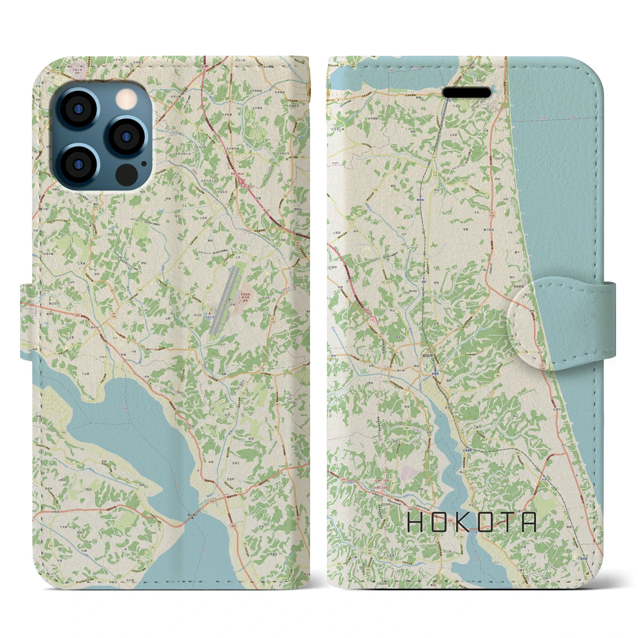 【鉾田(茨城県)】地図柄iPhoneケース(手帳タイプ)ナチュラル・iPhone 12 / 12 Pro 用
