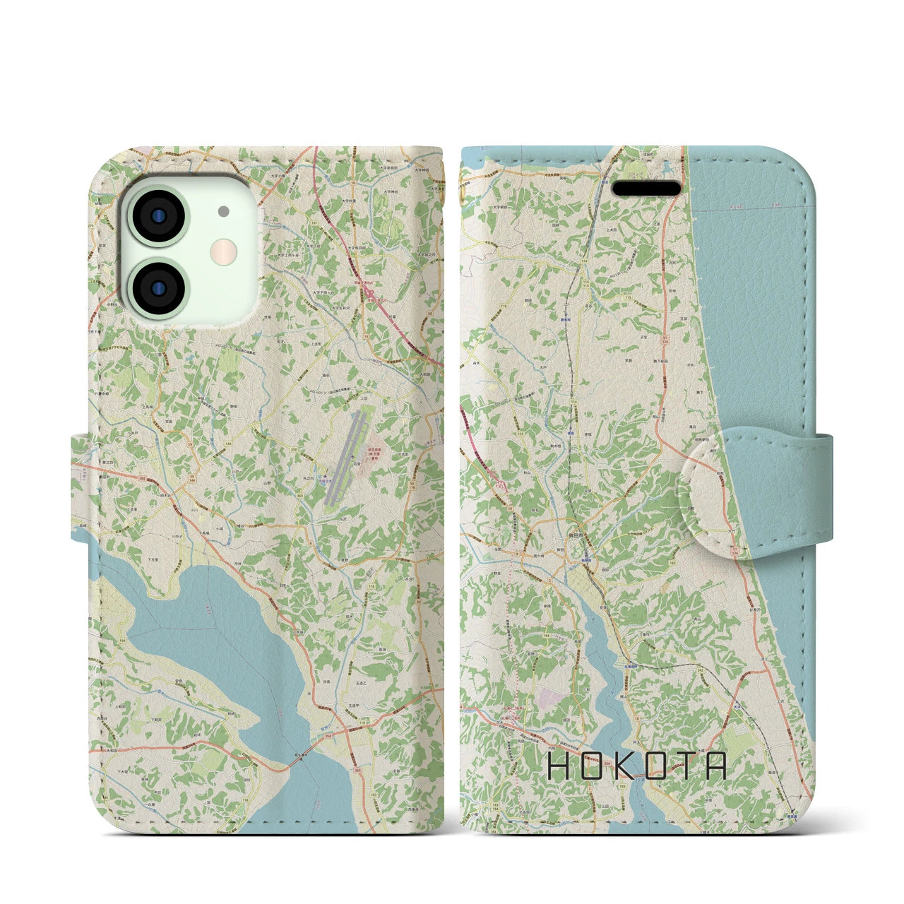 【鉾田(茨城県)】地図柄iPhoneケース(手帳タイプ)ナチュラル・iPhone 12 mini 用