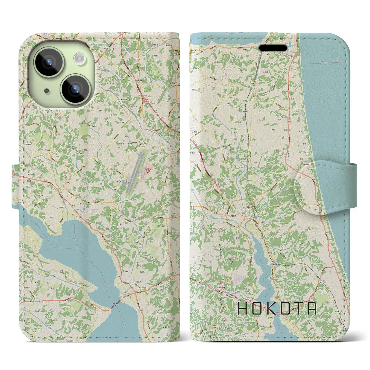 【鉾田(茨城県)】地図柄iPhoneケース(手帳タイプ)ナチュラル・iPhone 15 用