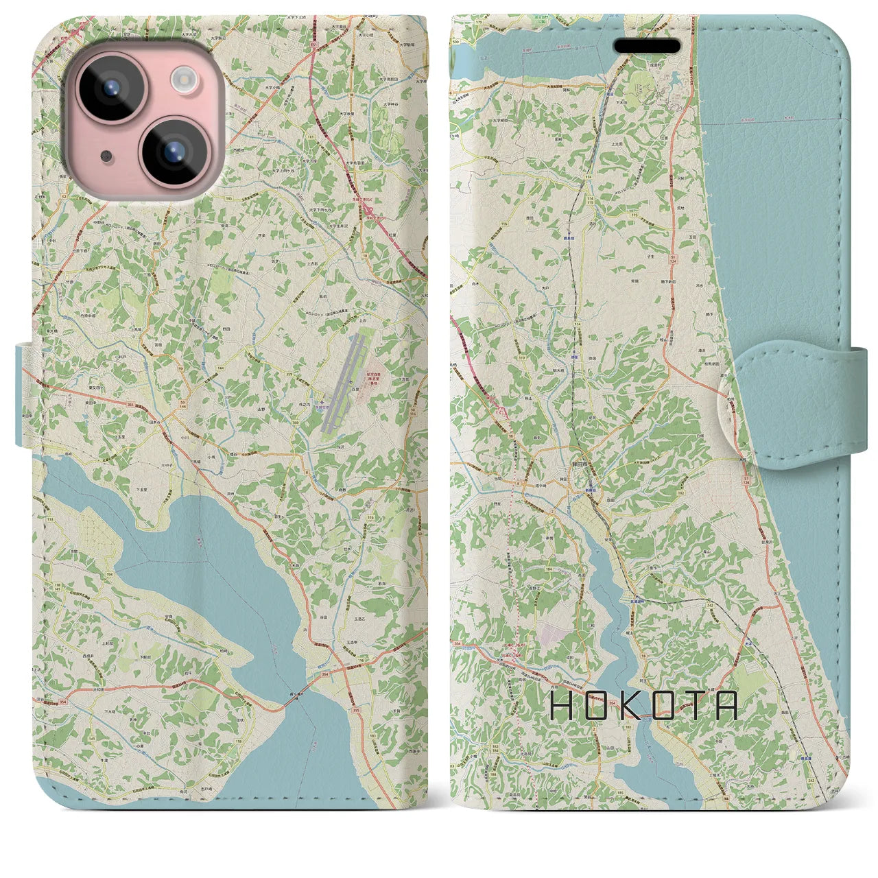 【鉾田(茨城県)】地図柄iPhoneケース(手帳タイプ)ナチュラル・iPhone 15 Plus 用