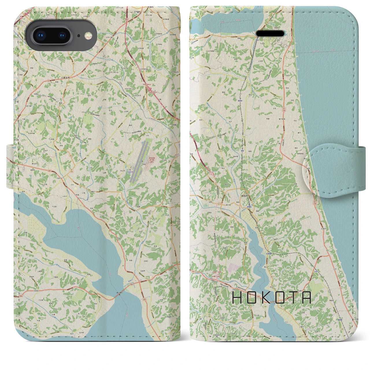 【鉾田(茨城県)】地図柄iPhoneケース(手帳タイプ)ナチュラル・iPhone 8Plus /7Plus / 6sPlus / 6Plus 用
