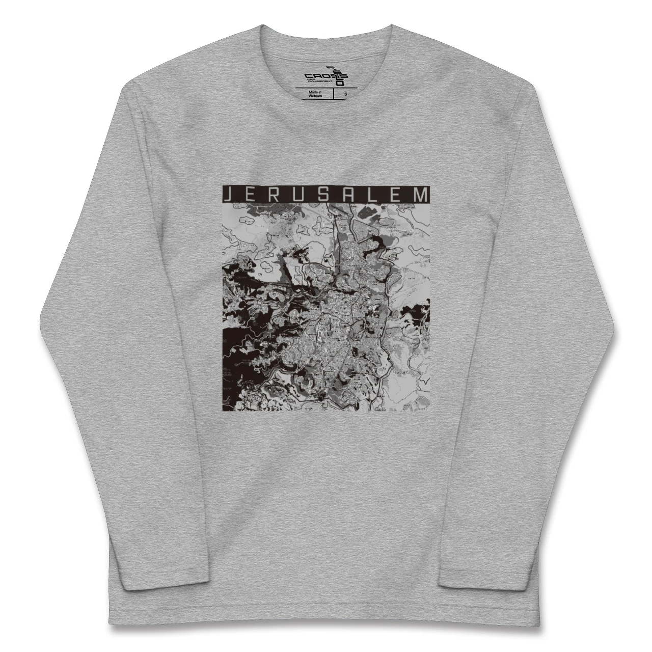 【エルサレム(イスラエル)】地図柄ロングスリーブTシャツ