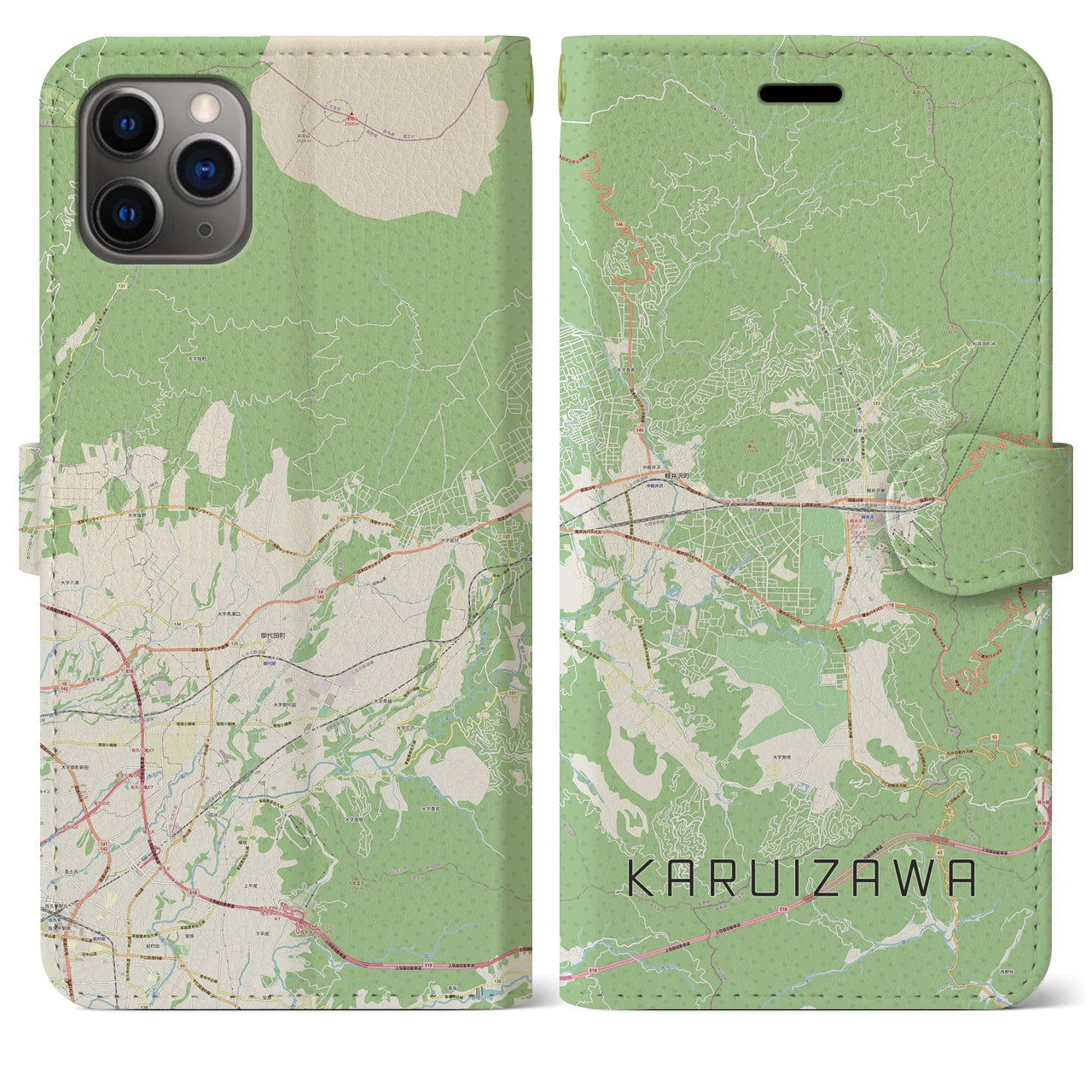 【軽井沢(長野県)】地図柄iPhoneケース(手帳タイプ)ナチュラル・iPhone 11 Pro Max 用