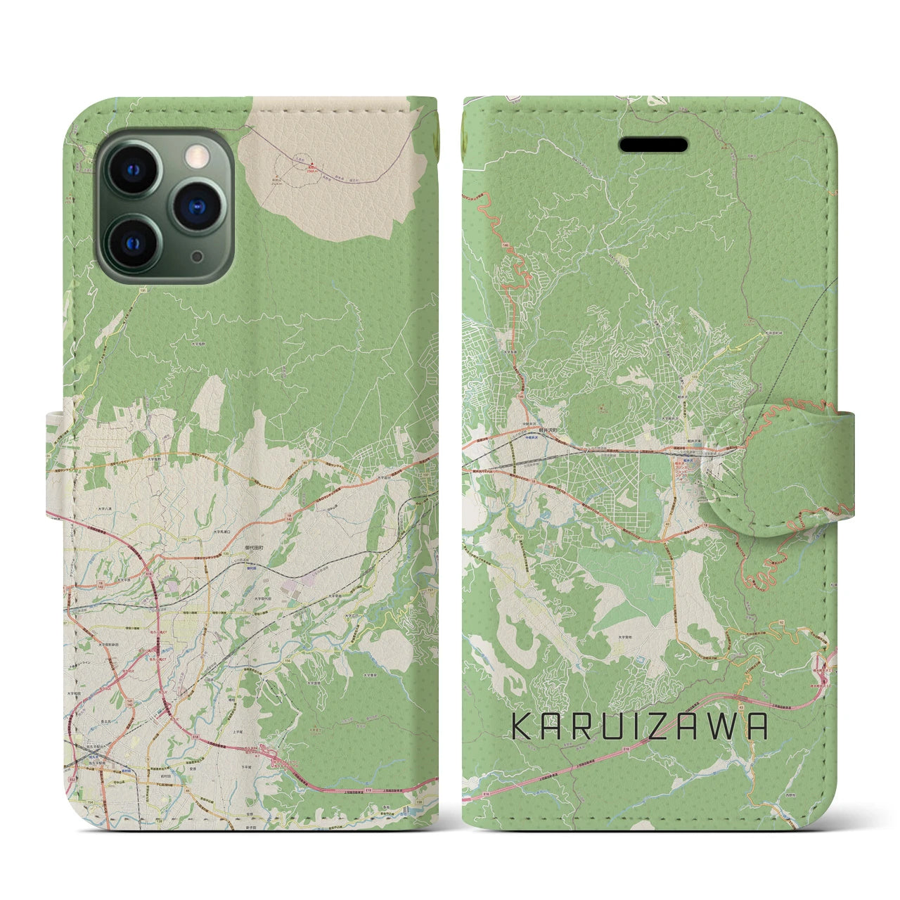 【軽井沢(長野県)】地図柄iPhoneケース(手帳タイプ)ナチュラル・iPhone 11 Pro 用