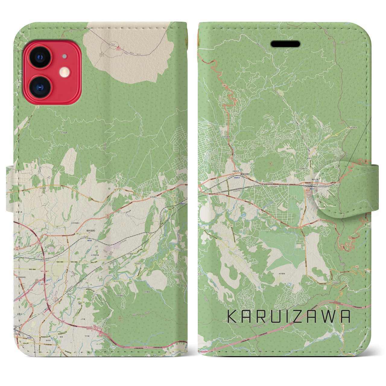 【軽井沢(長野県)】地図柄iPhoneケース(手帳タイプ)ナチュラル・iPhone 11 用