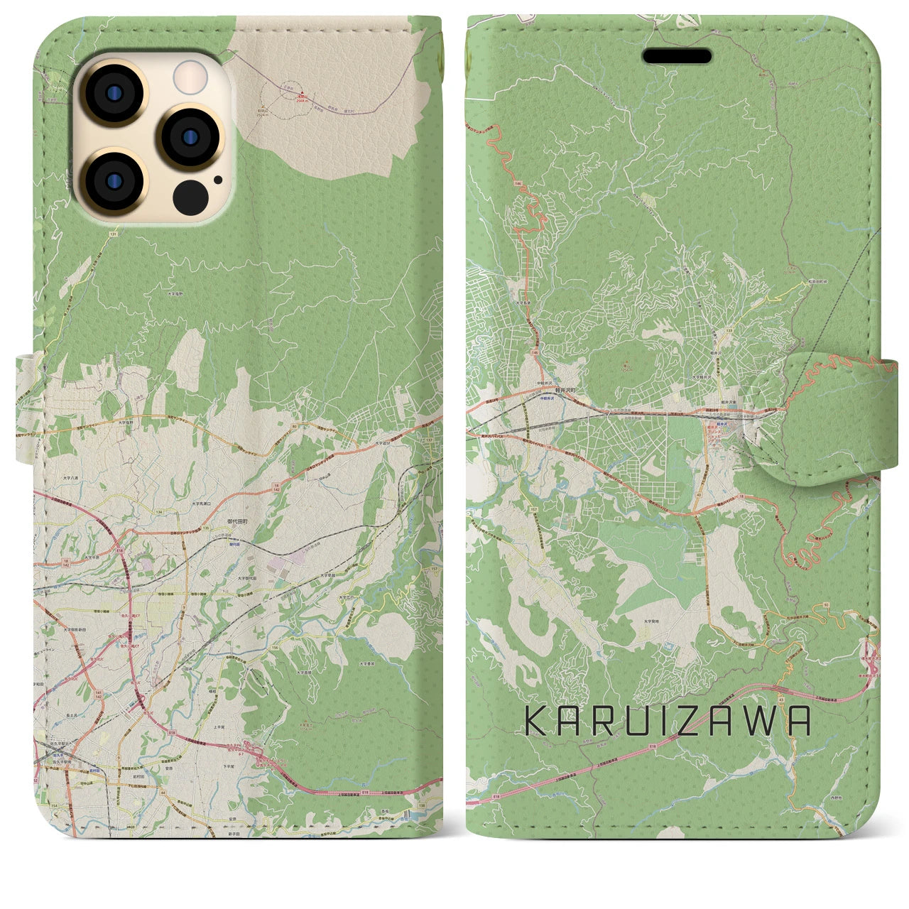 【軽井沢(長野県)】地図柄iPhoneケース(手帳タイプ)ナチュラル・iPhone 12 Pro Max 用