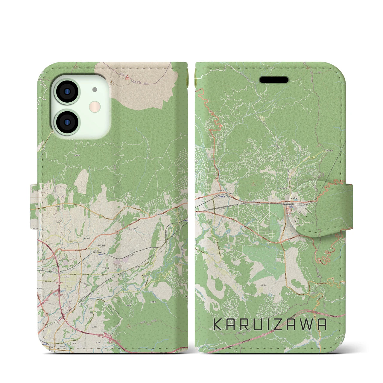 【軽井沢(長野県)】地図柄iPhoneケース(手帳タイプ)ナチュラル・iPhone 12 mini 用