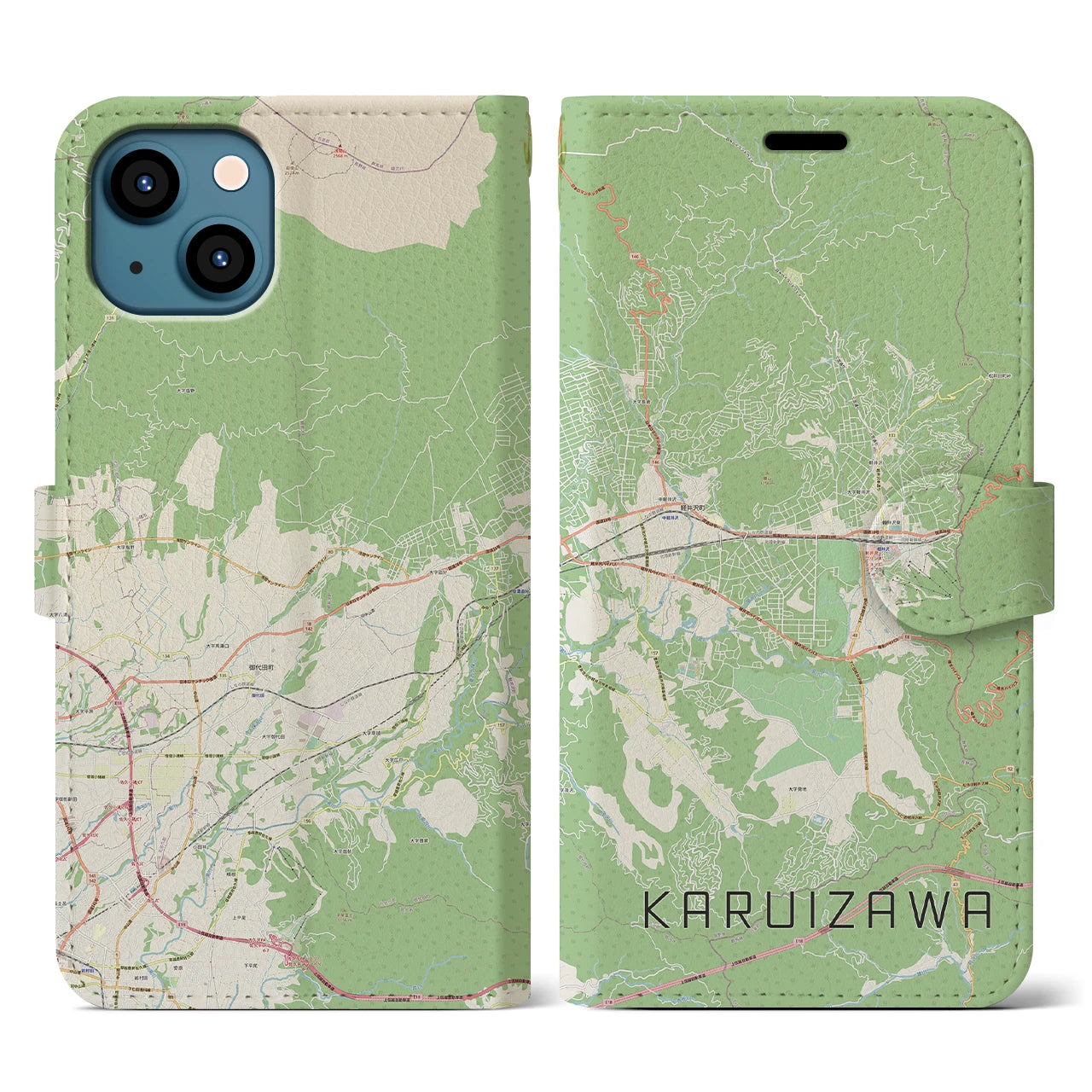 【軽井沢(長野県)】地図柄iPhoneケース(手帳タイプ)ナチュラル・iPhone 13 用