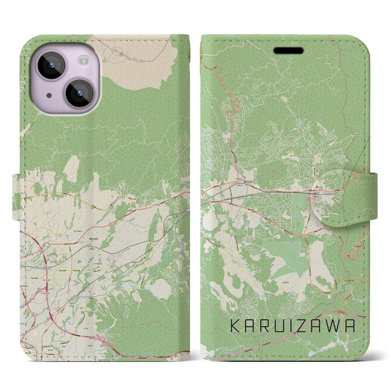 【軽井沢(長野県)】地図柄iPhoneケース(手帳タイプ)ナチュラル・iPhone 14 用