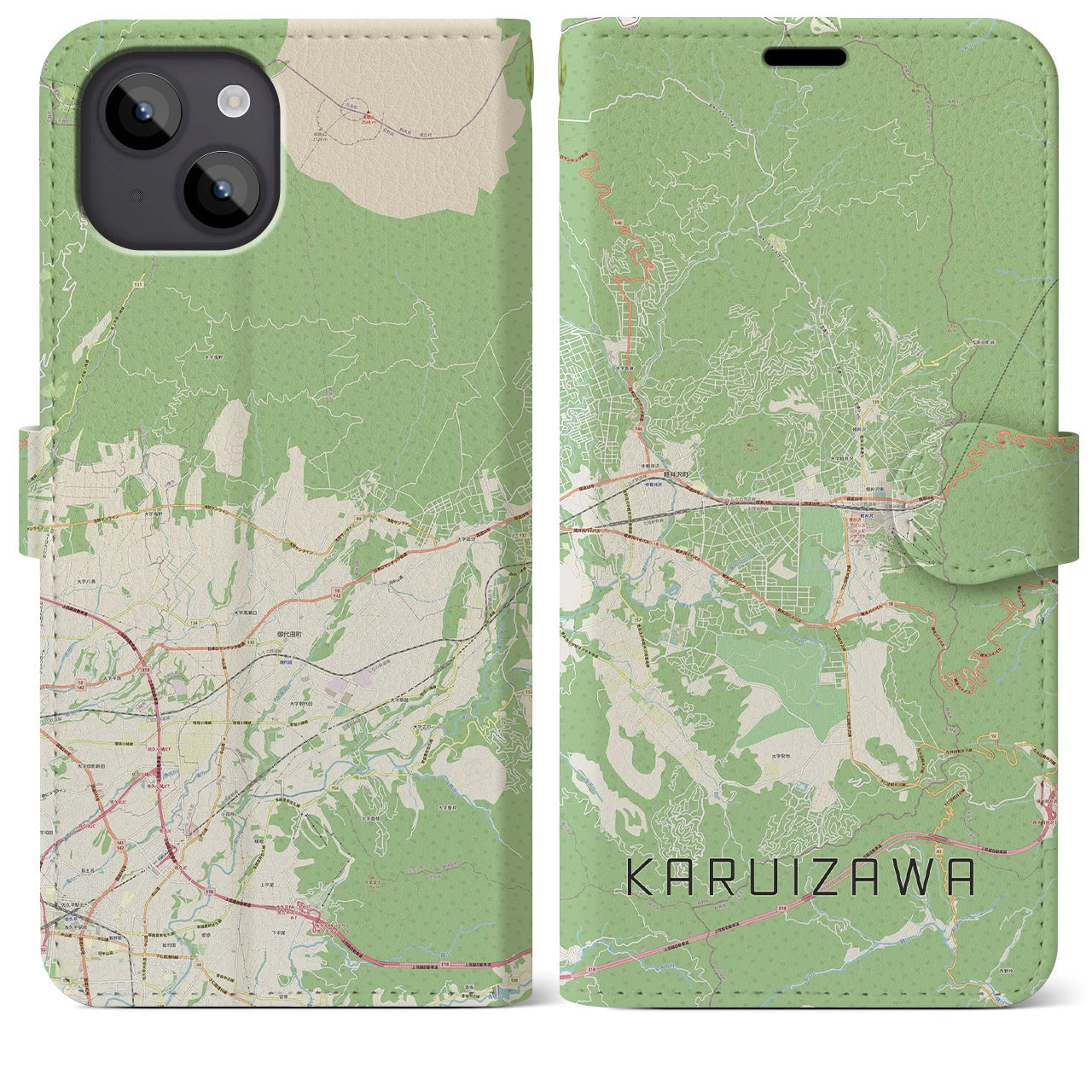 【軽井沢(長野県)】地図柄iPhoneケース(手帳タイプ)ナチュラル・iPhone 14 Plus 用