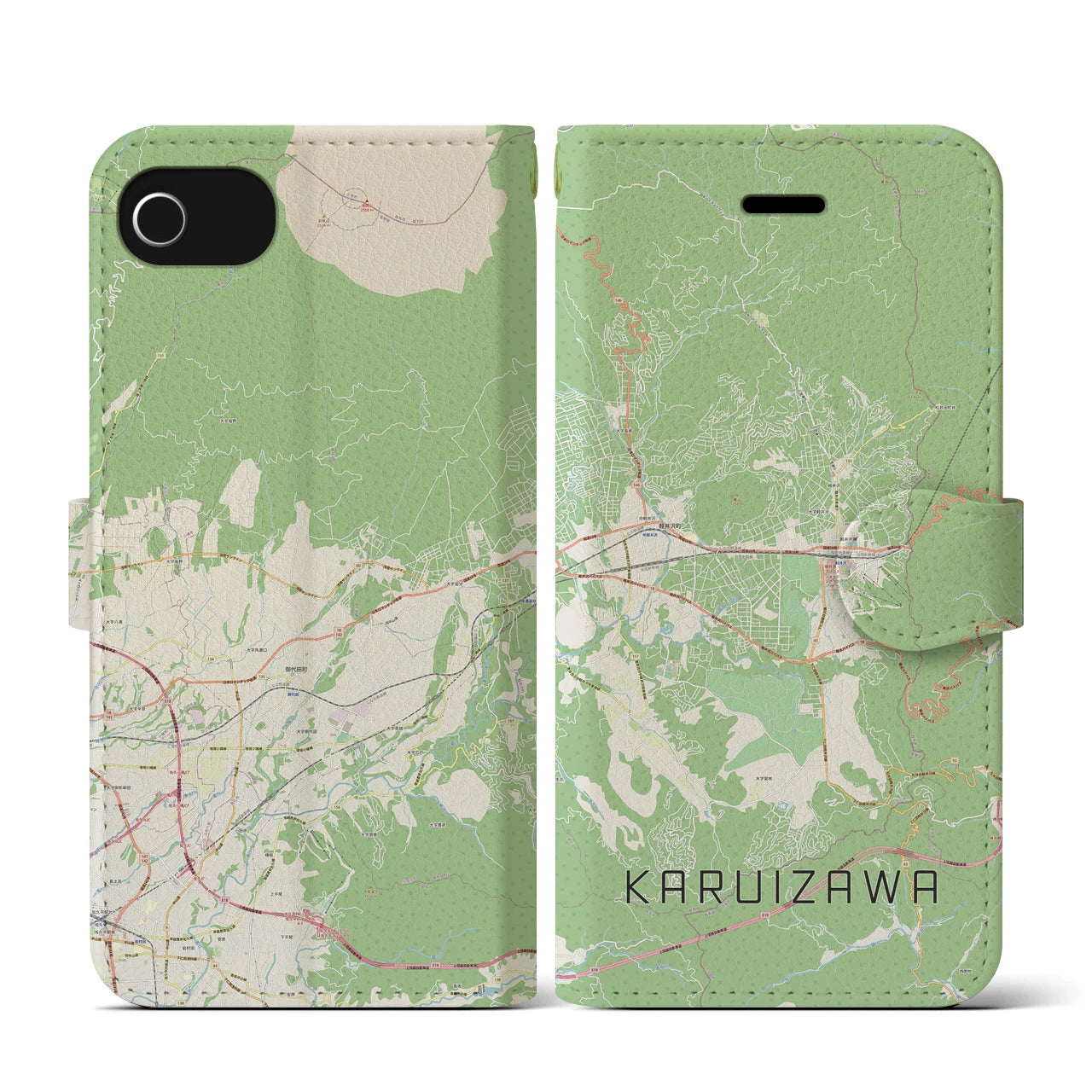 【軽井沢(長野県)】地図柄iPhoneケース(手帳タイプ)ナチュラル・iPhone SE(第3 / 第2世代) / 8 / 7 / 6s / 6 用