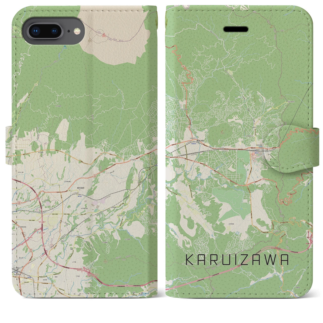 【軽井沢(長野県)】地図柄iPhoneケース(手帳タイプ)ナチュラル・iPhone 8Plus /7Plus / 6sPlus / 6Plus 用