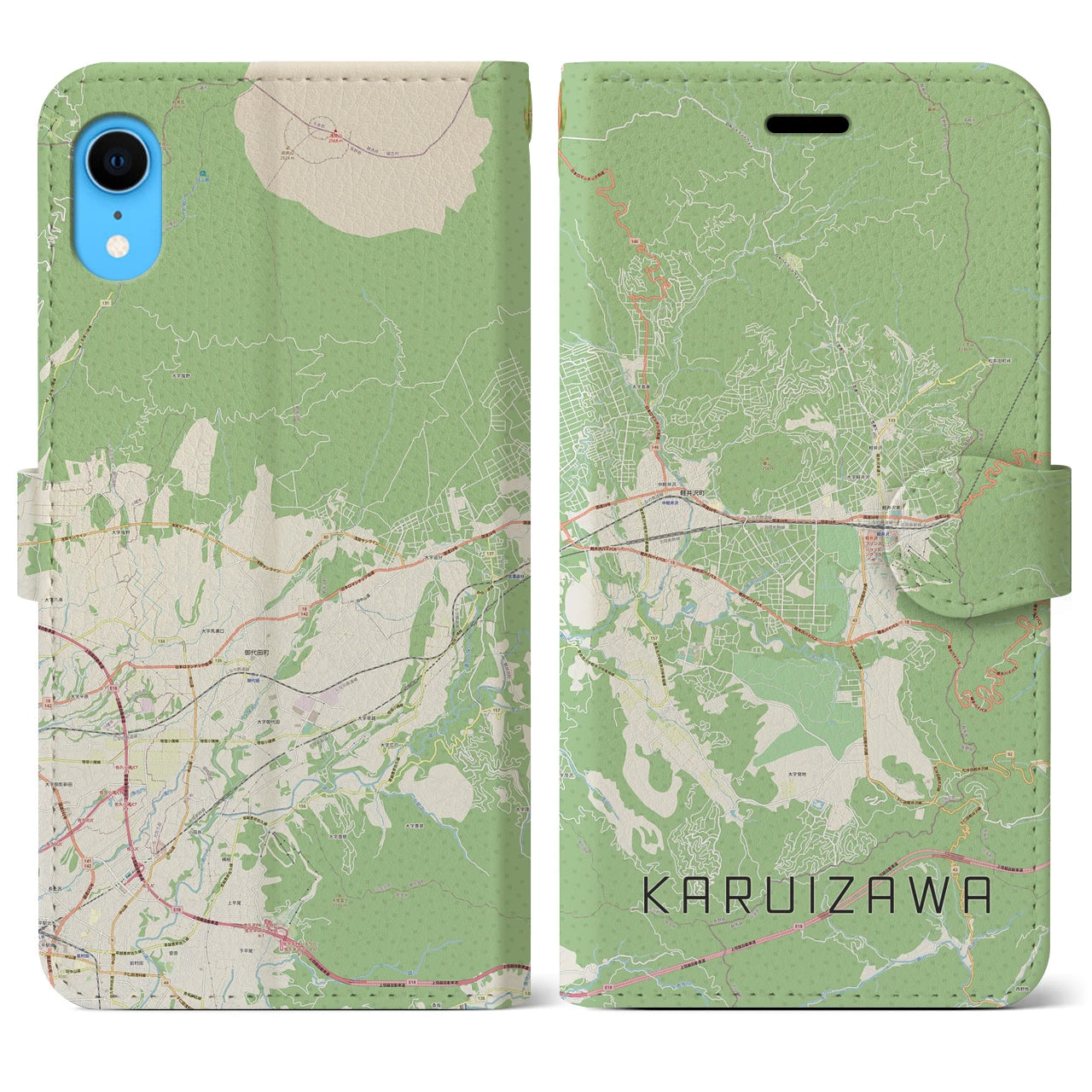 【軽井沢(長野県)】地図柄iPhoneケース(手帳タイプ)ナチュラル・iPhone XR 用