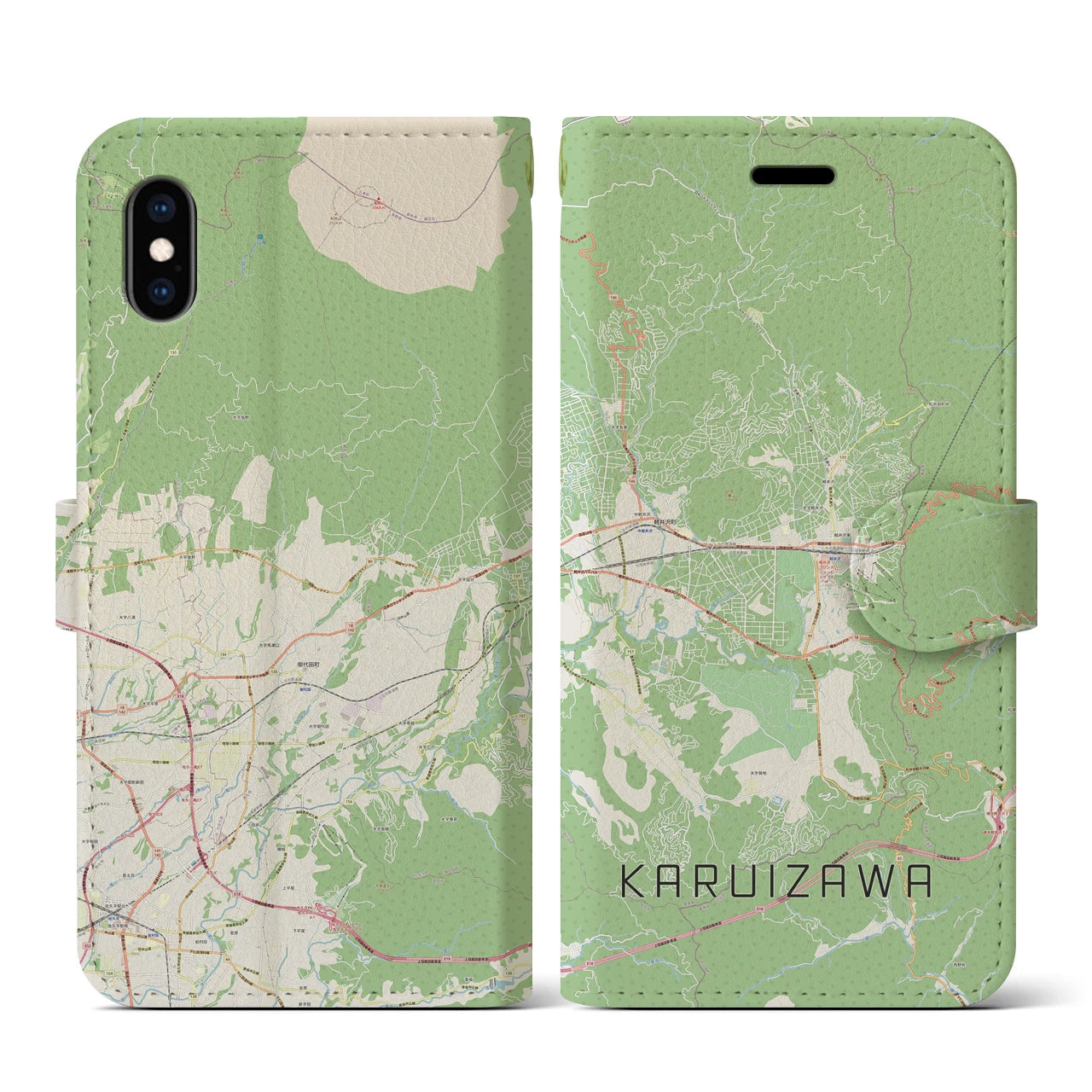 【軽井沢(長野県)】地図柄iPhoneケース(手帳タイプ)ナチュラル・iPhone XS / X 用