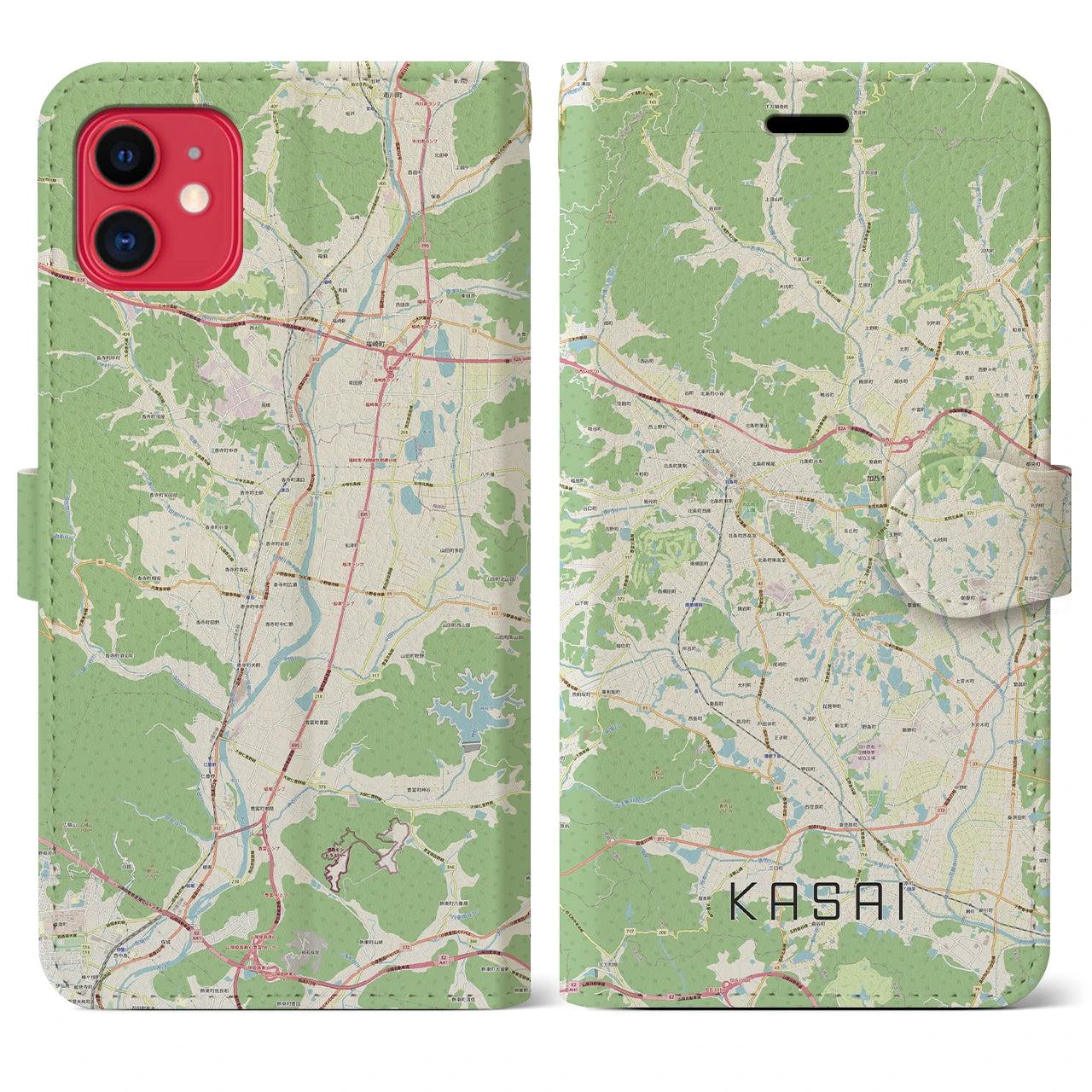 【加西(兵庫県)】地図柄iPhoneケース(手帳タイプ)ナチュラル・iPhone 11 用