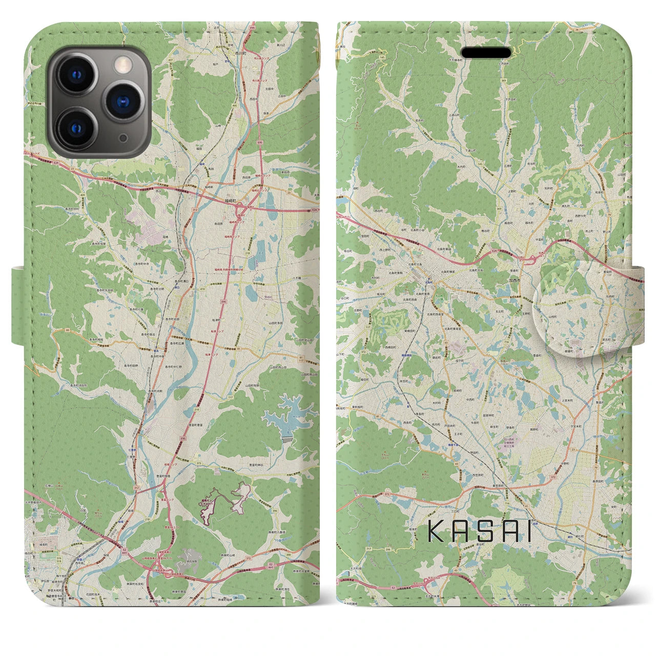 【加西(兵庫県)】地図柄iPhoneケース(手帳タイプ)ナチュラル・iPhone 11 Pro Max 用