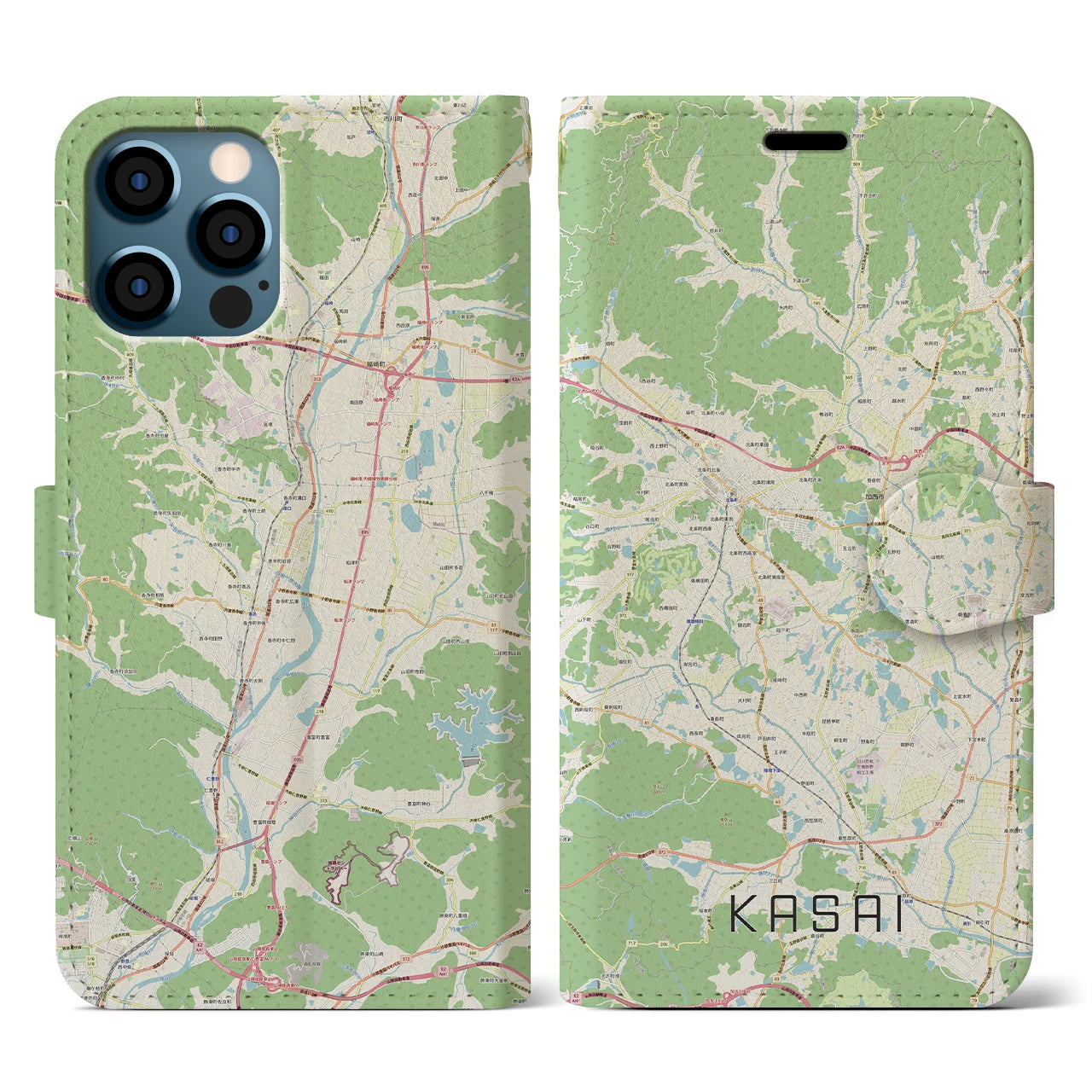 【加西(兵庫県)】地図柄iPhoneケース(手帳タイプ)ナチュラル・iPhone 12 / 12 Pro 用
